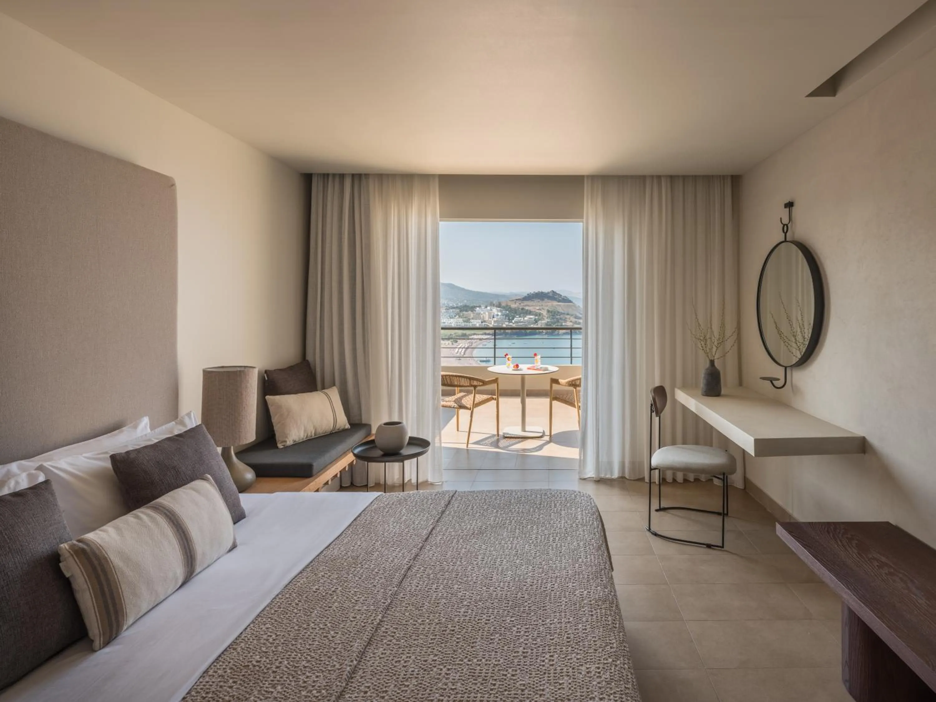 Bed in Lindos Mare, Seaside Hotel