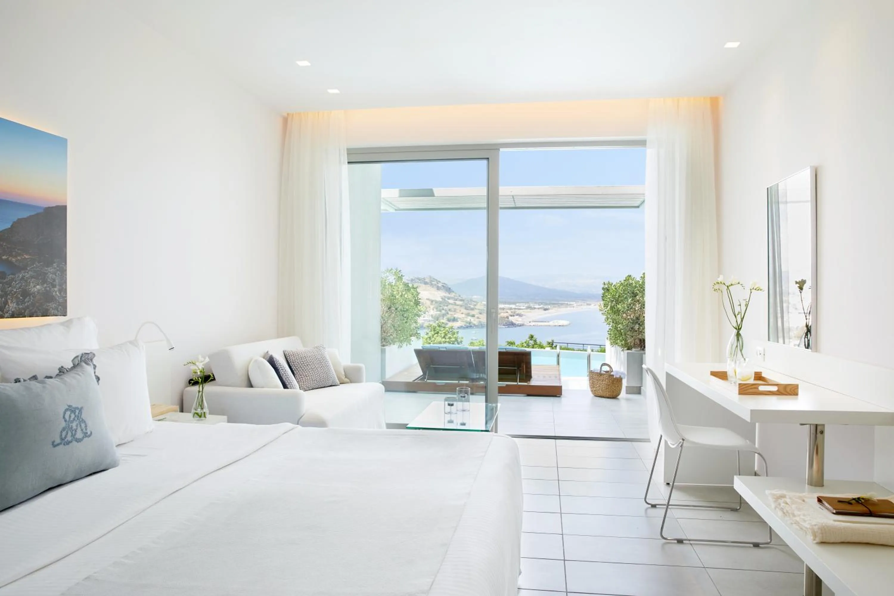 Living room, Bed in Lindos Mare, Seaside Hotel