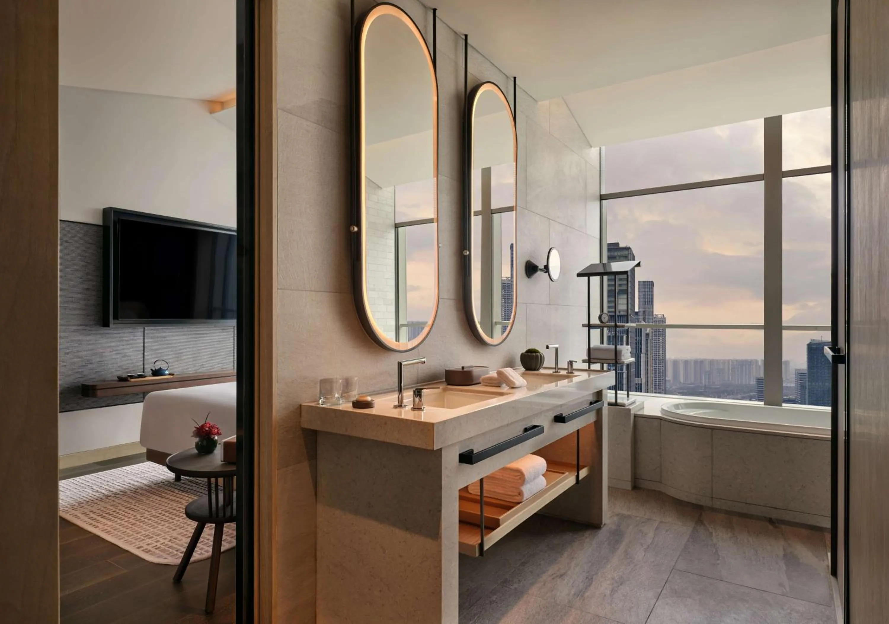 Bathroom, Bed in Andaz Nanjing Hexi, By Hyatt