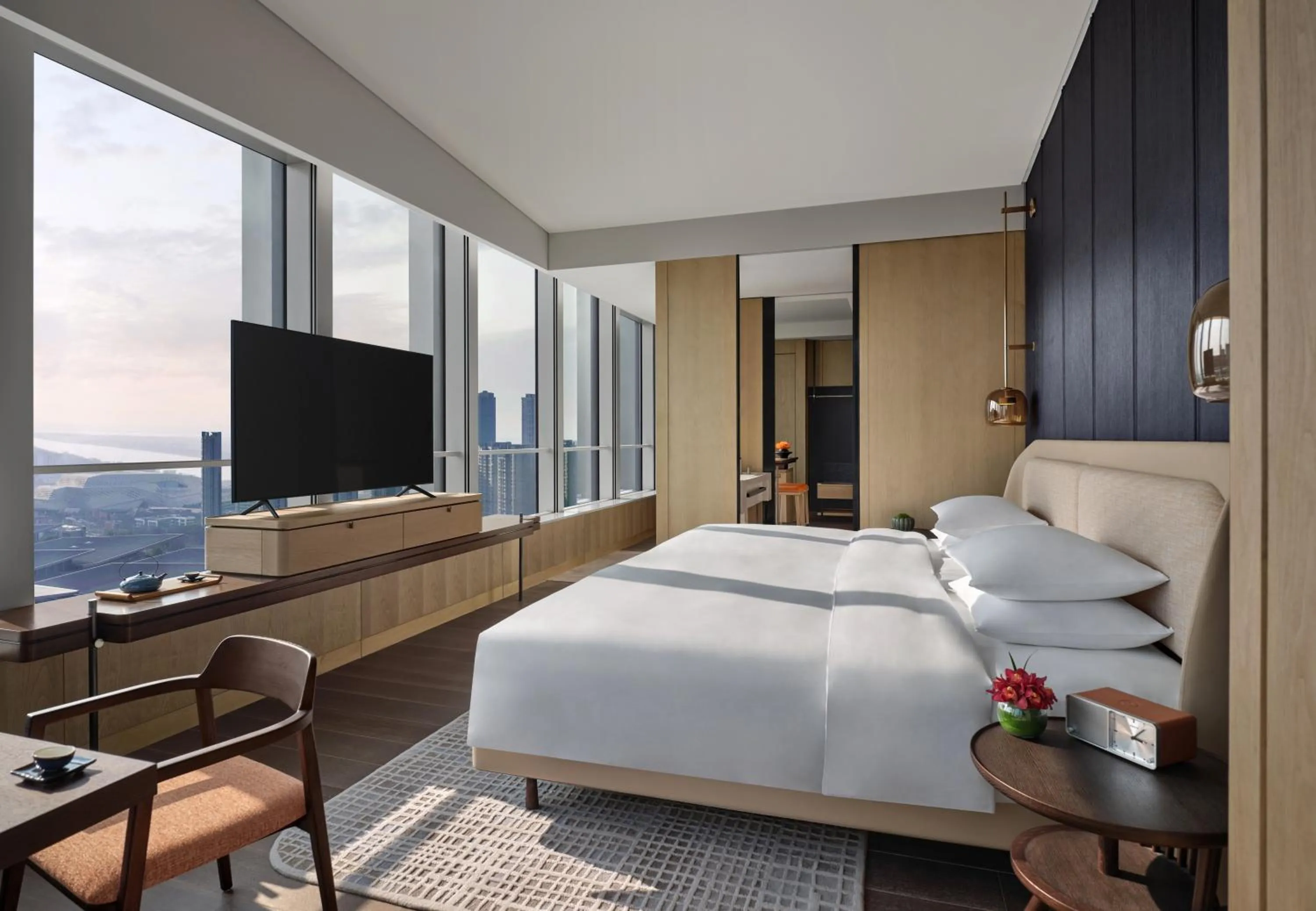 Photo of the whole room, Bed in Andaz Nanjing Hexi, By Hyatt