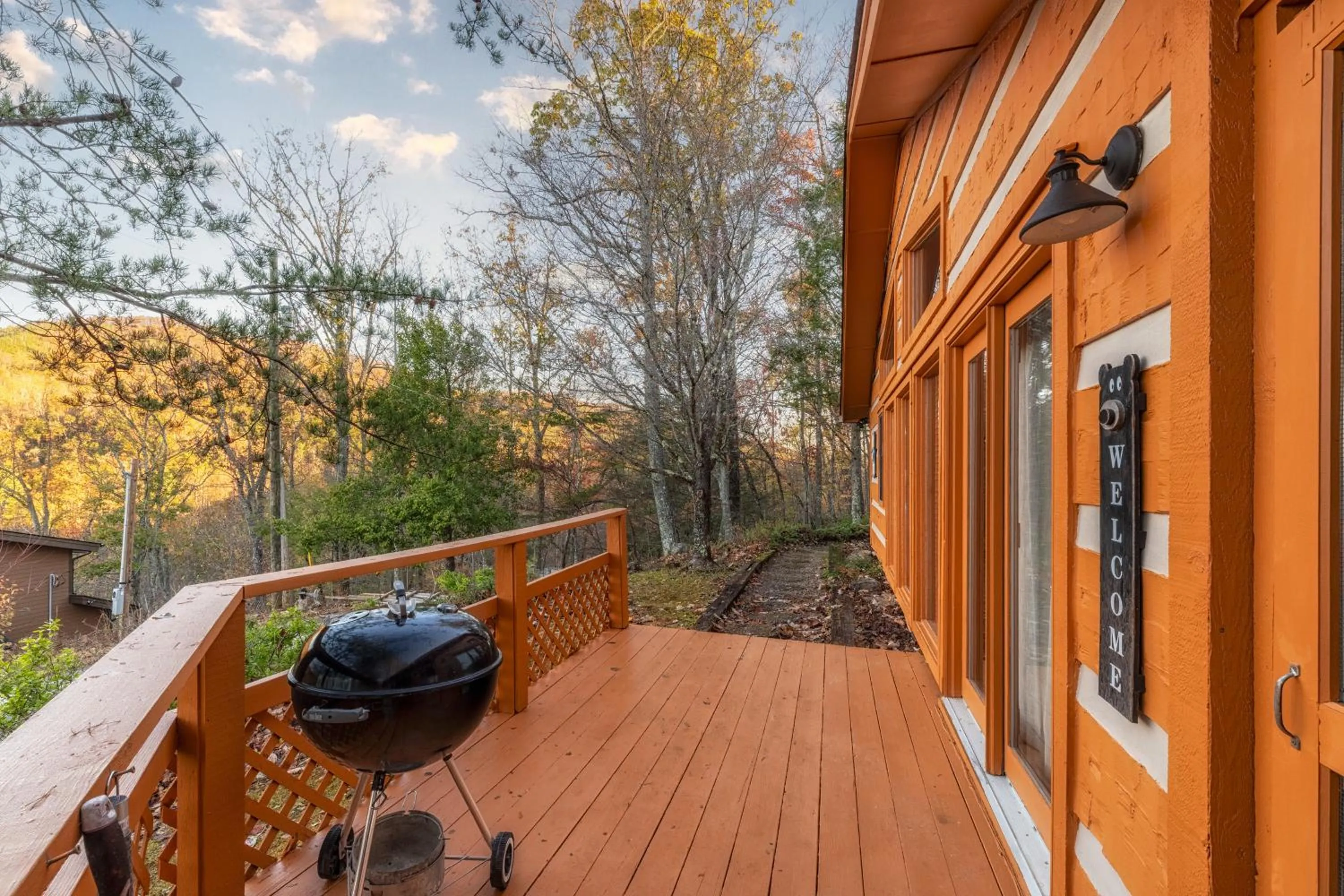 BBQ facilities in Real Log Cabin With Amazing Views, Hot Tub, Sauna, Games