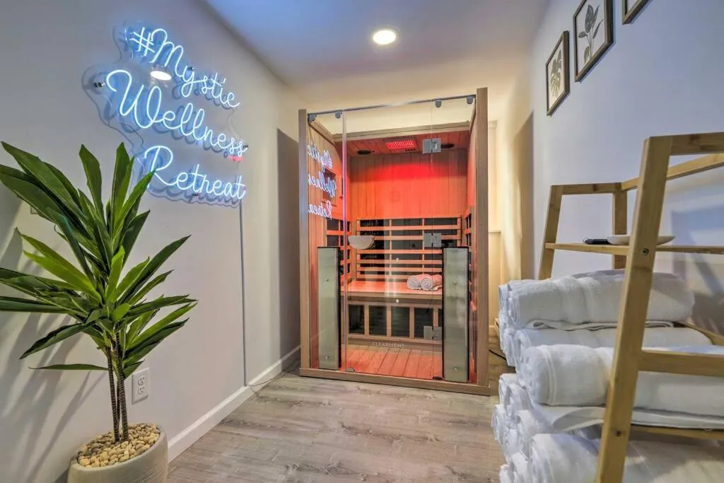 Sauna, Bed in NEW! Updated Mystic Home w/ Sauna, Hot Tub & Deck