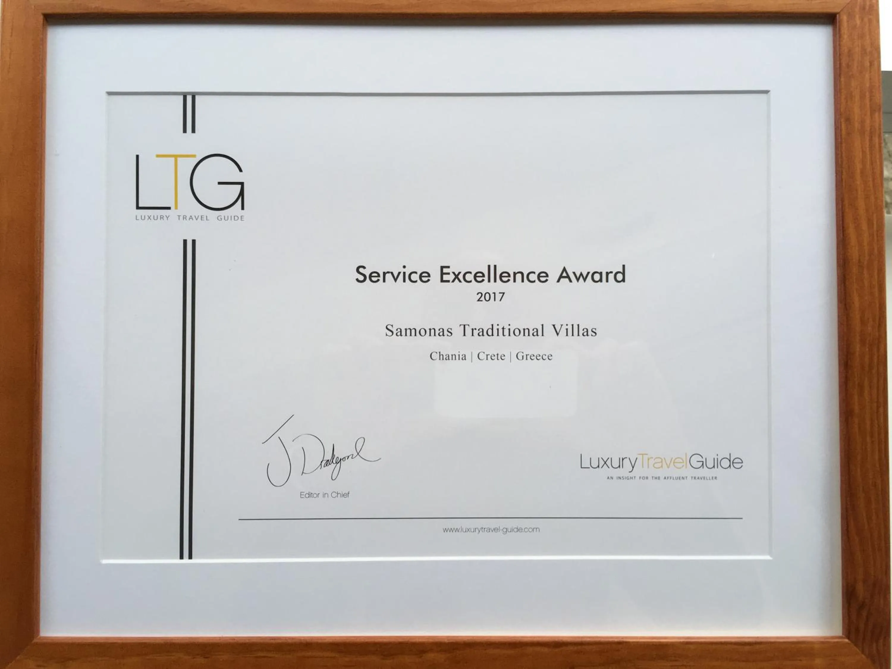 Certificate/Award in Samonas Traditional Villas