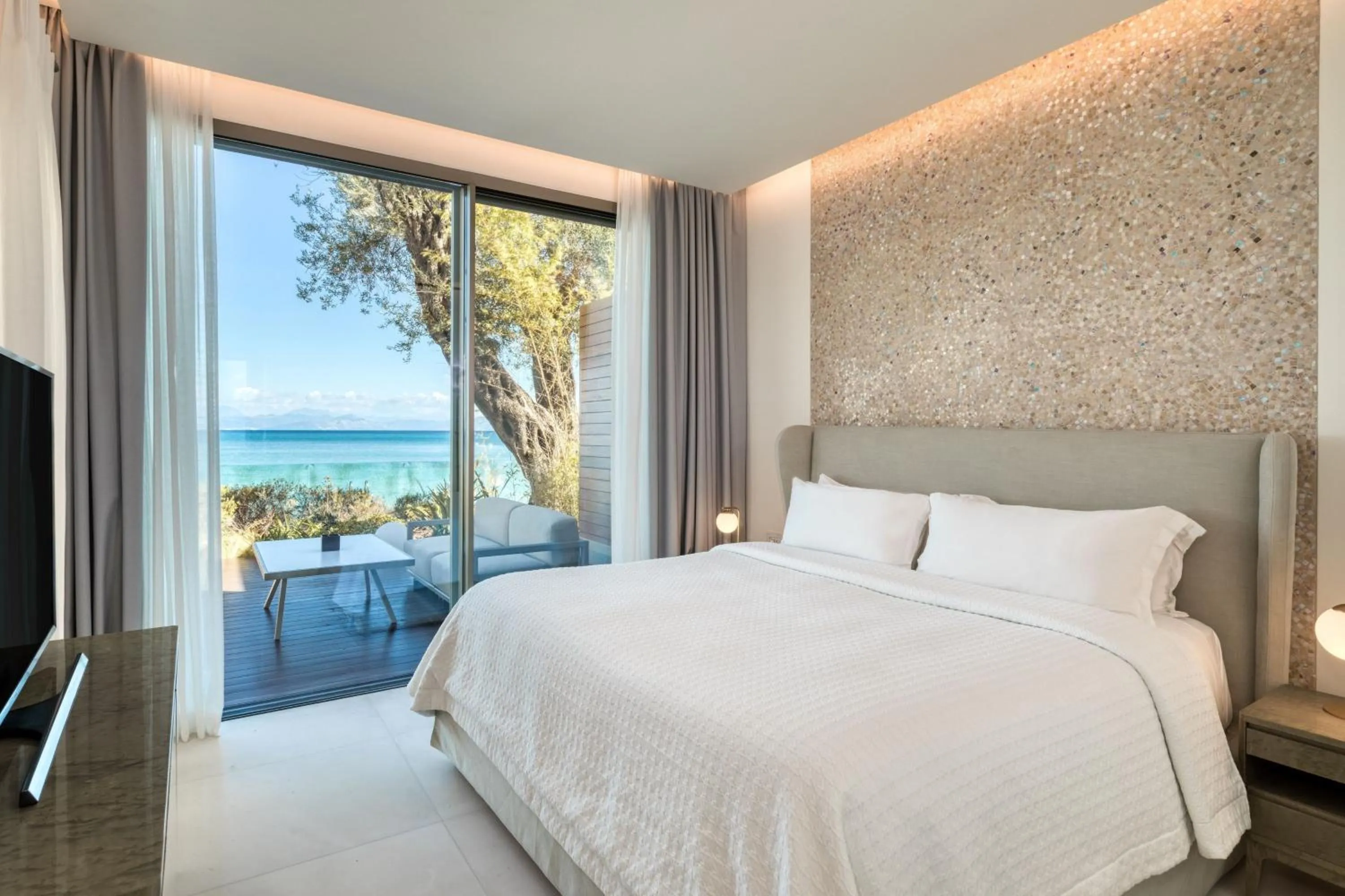 Bedroom, Bed in Domes Miramare, a Luxury Collection Resort, Corfu - Adults Only