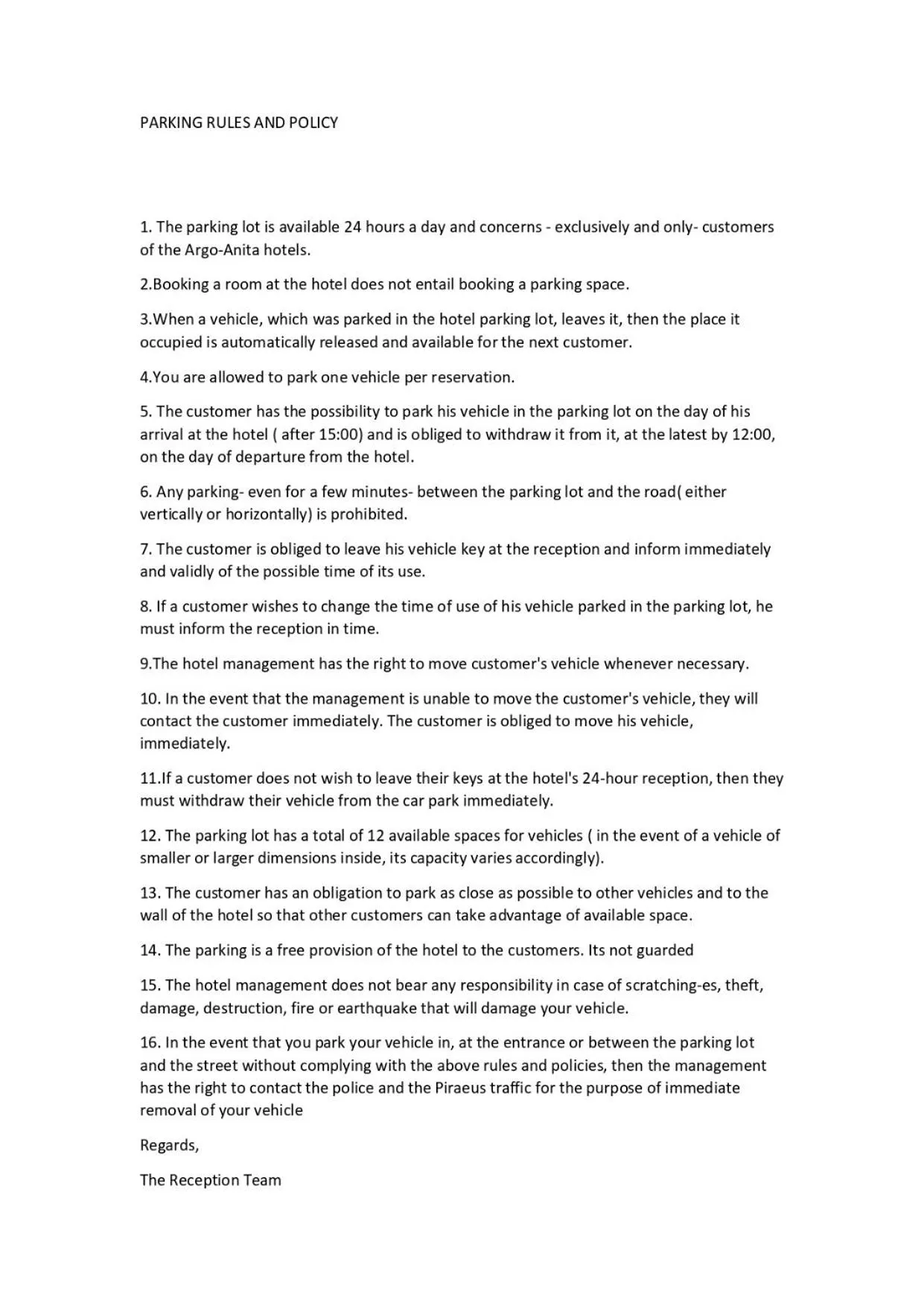 Parking in Anita Hotel