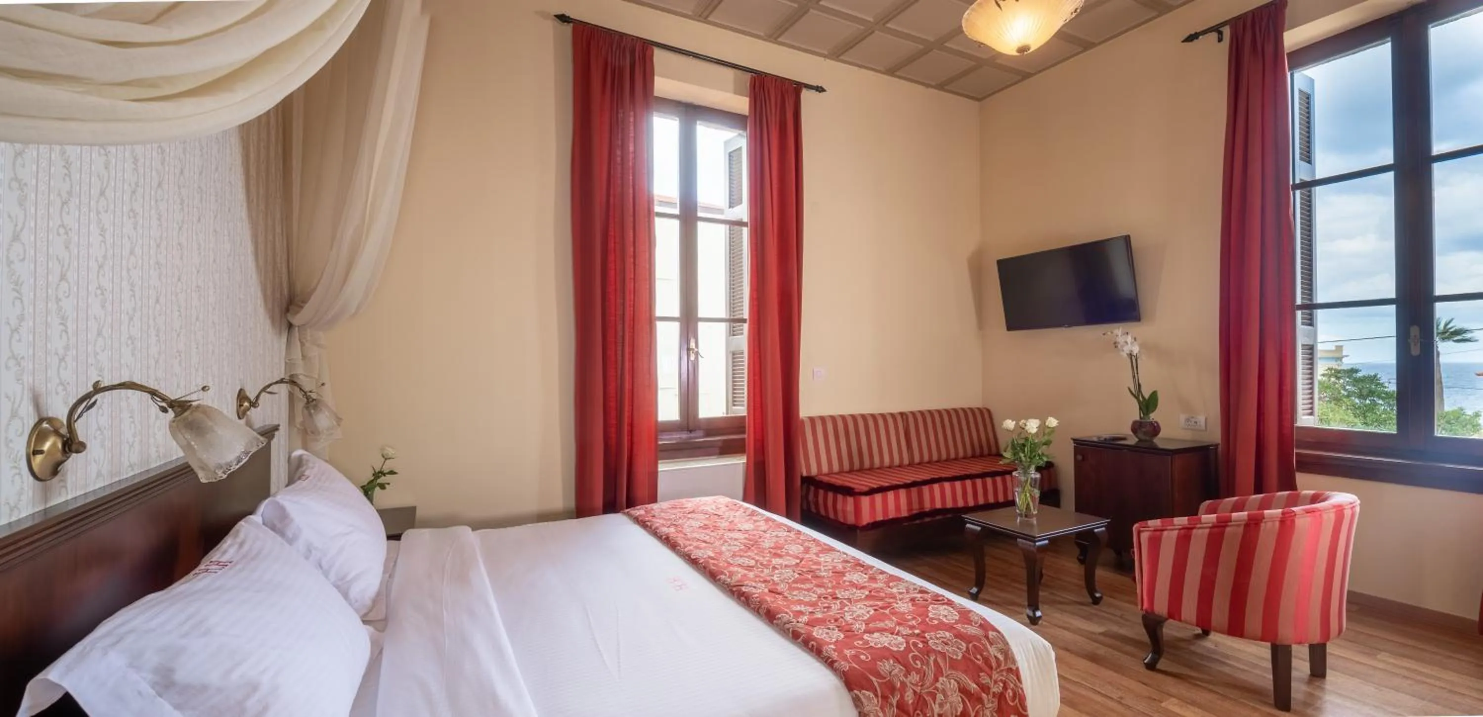 View (from property/room), Bed in Halepa Hotel