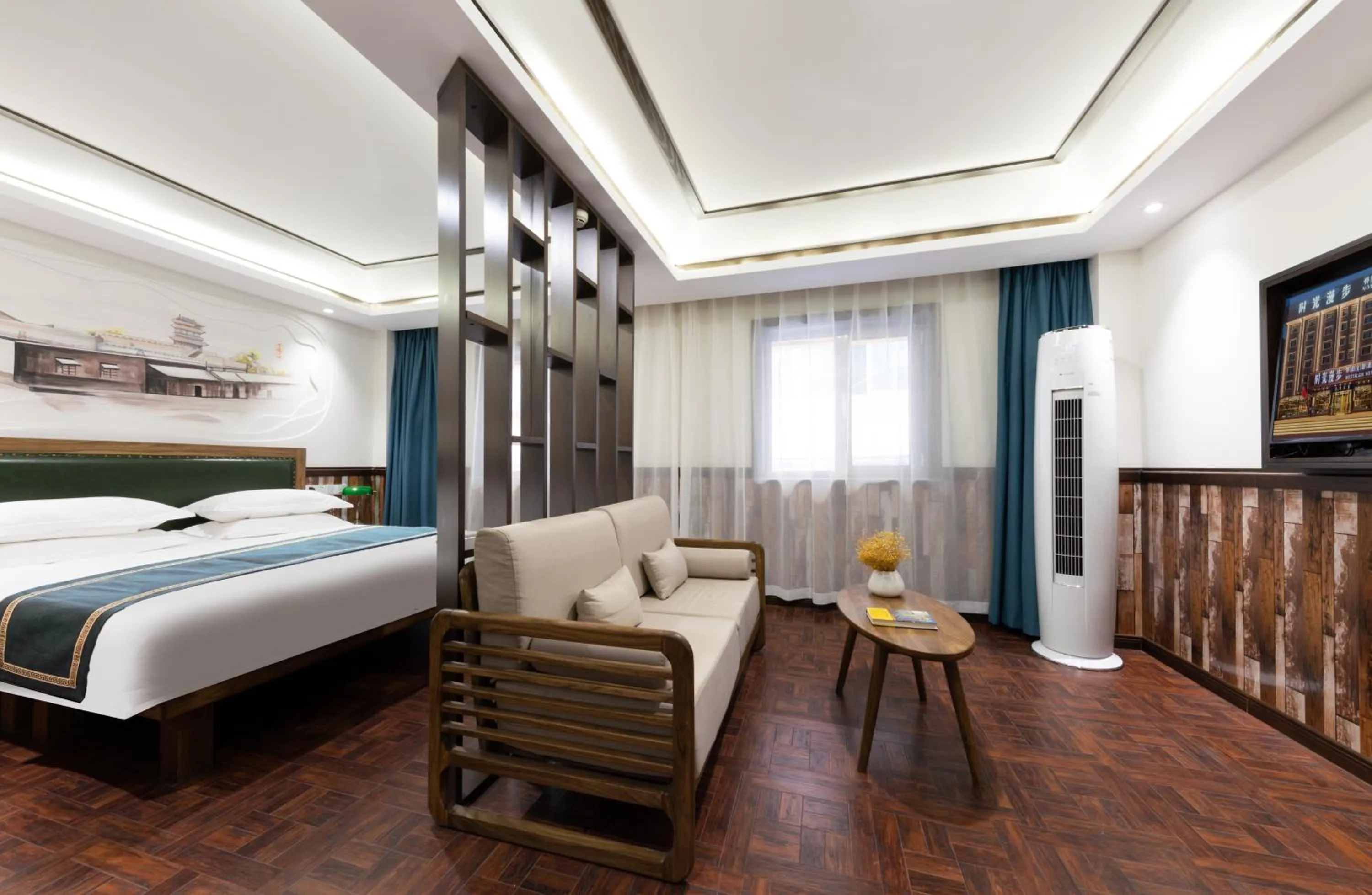 Bed in Nost algia Hotel Near University of Technology -Shanxi museum 时光漫步酒店 山西博物院太原理工大学店 Free fresh ground coffee,Free laundry service