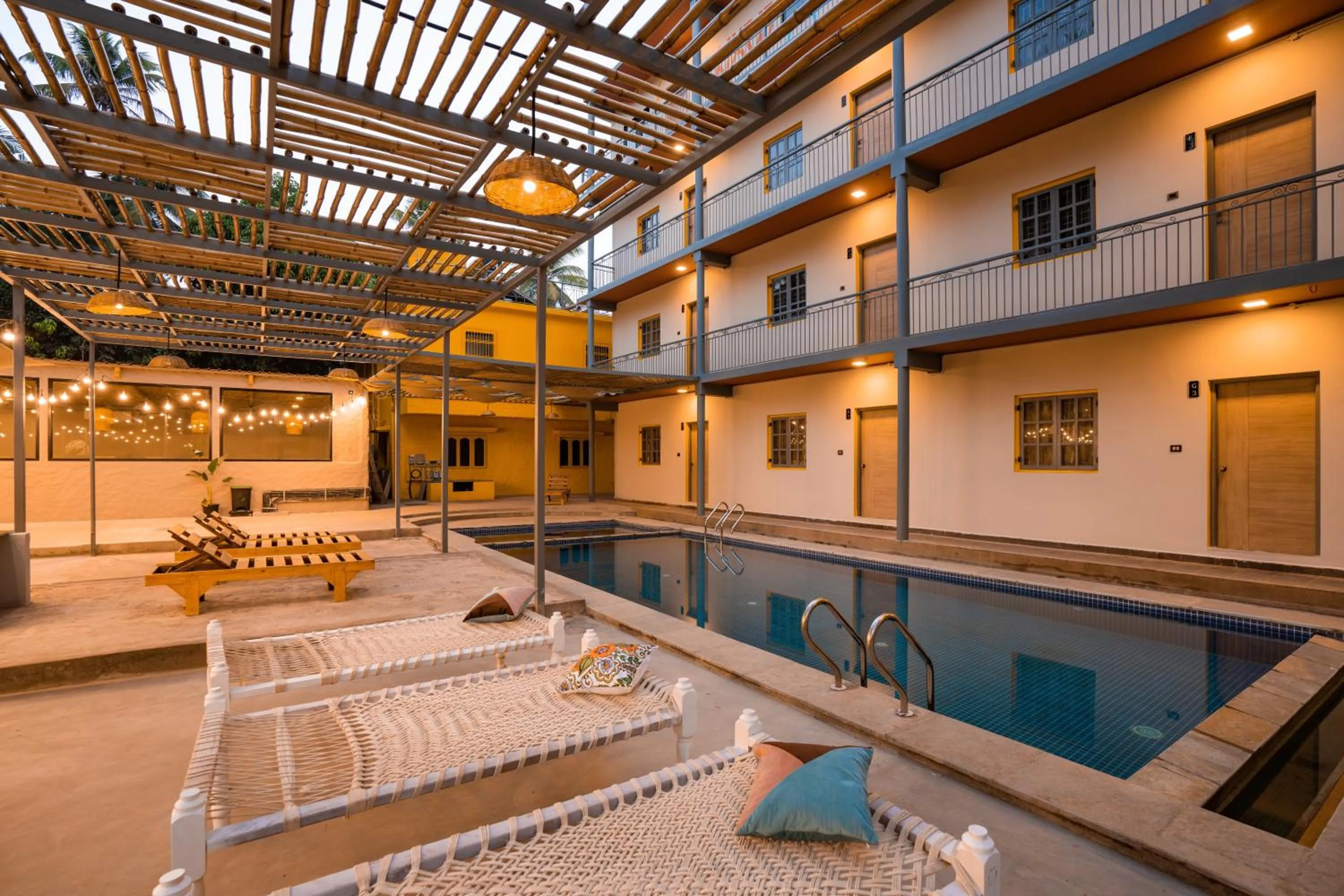 Pool view in Zostel Goa, Morjim