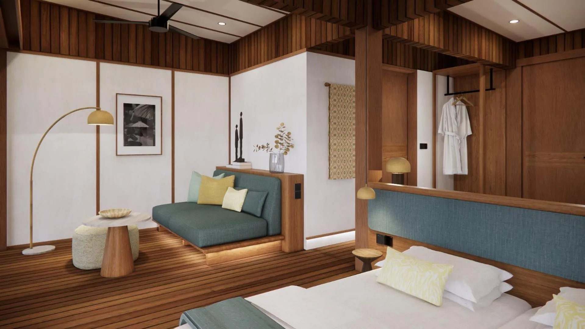 Bedroom, Bed in Grün Uluwatu