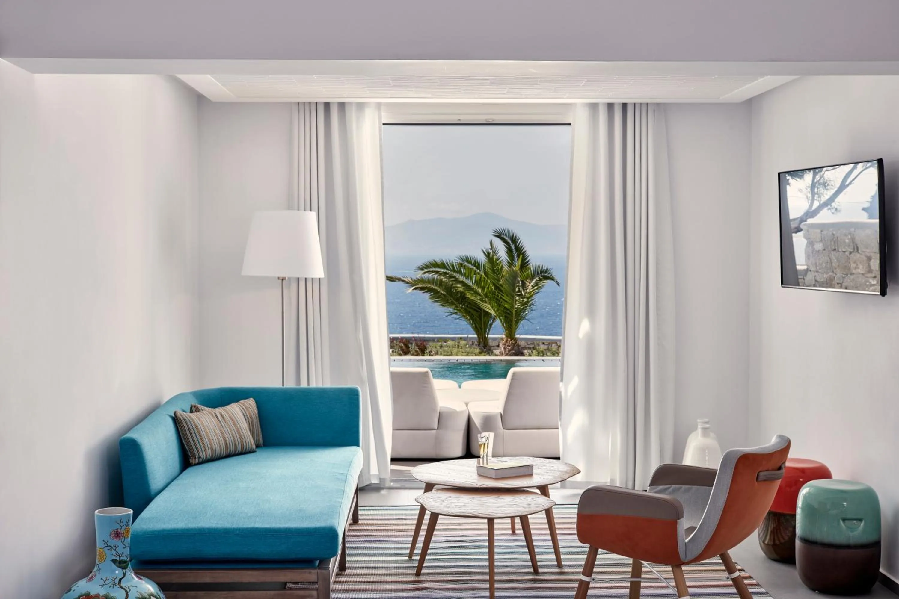 Living room in Myconian Korali Relais & Chateaux