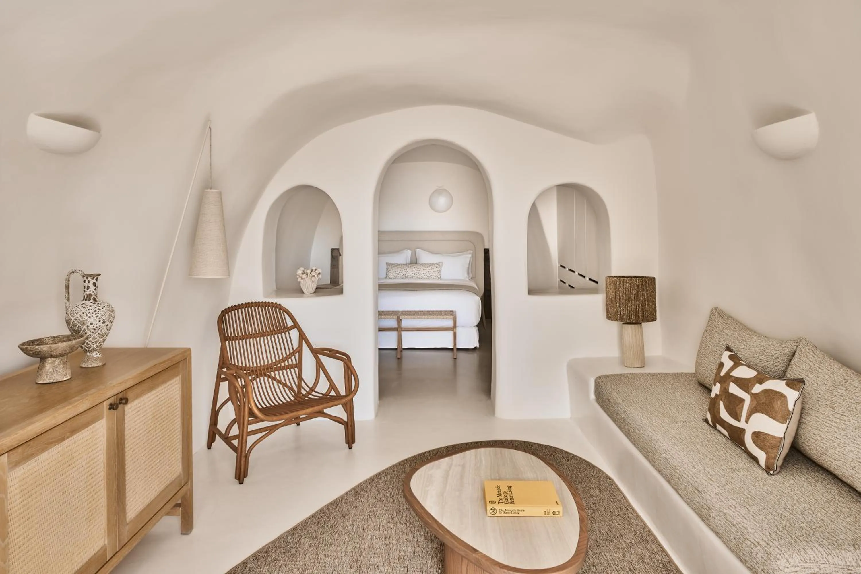 Living room, Bed in Mystique, a Luxury Collection Hotel, Santorini