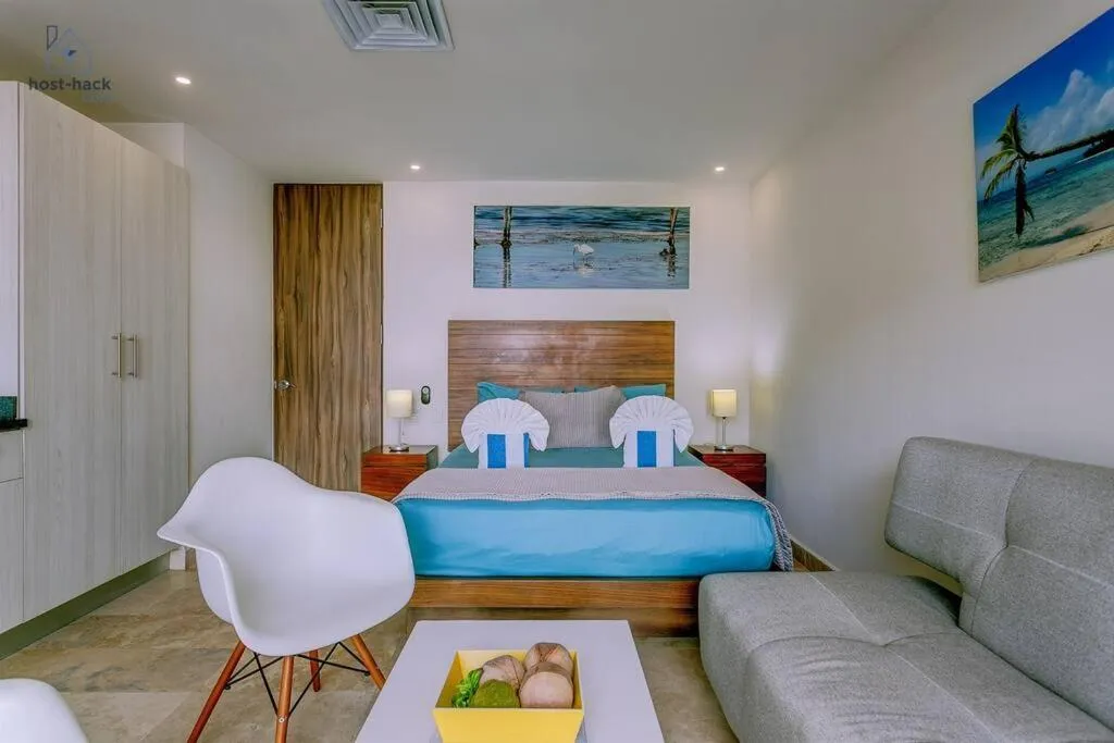 Bed in Danzamar 1B with Pool & Rooftop near Mamitas beach