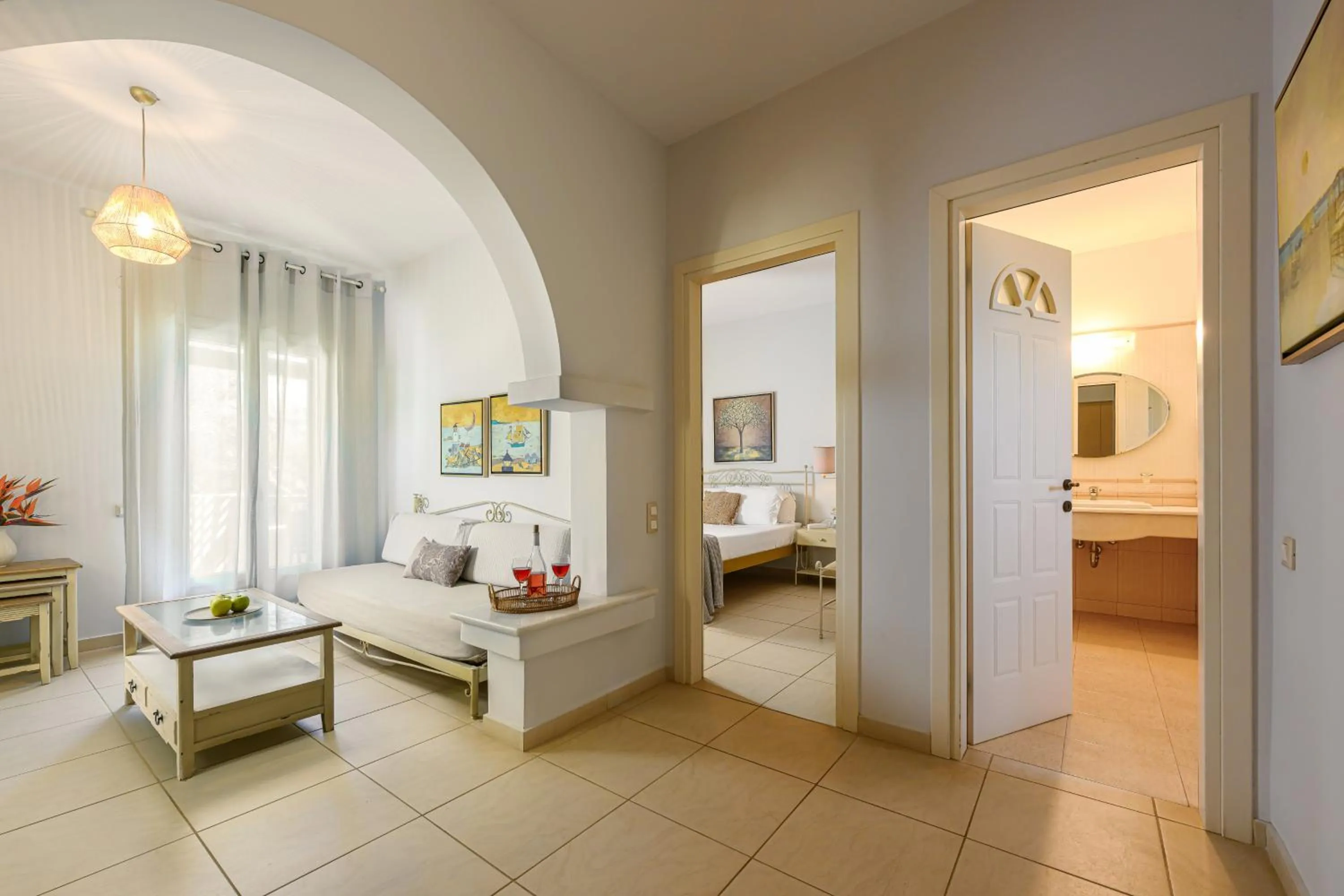 Seating area, Bed in Finikas Hotel