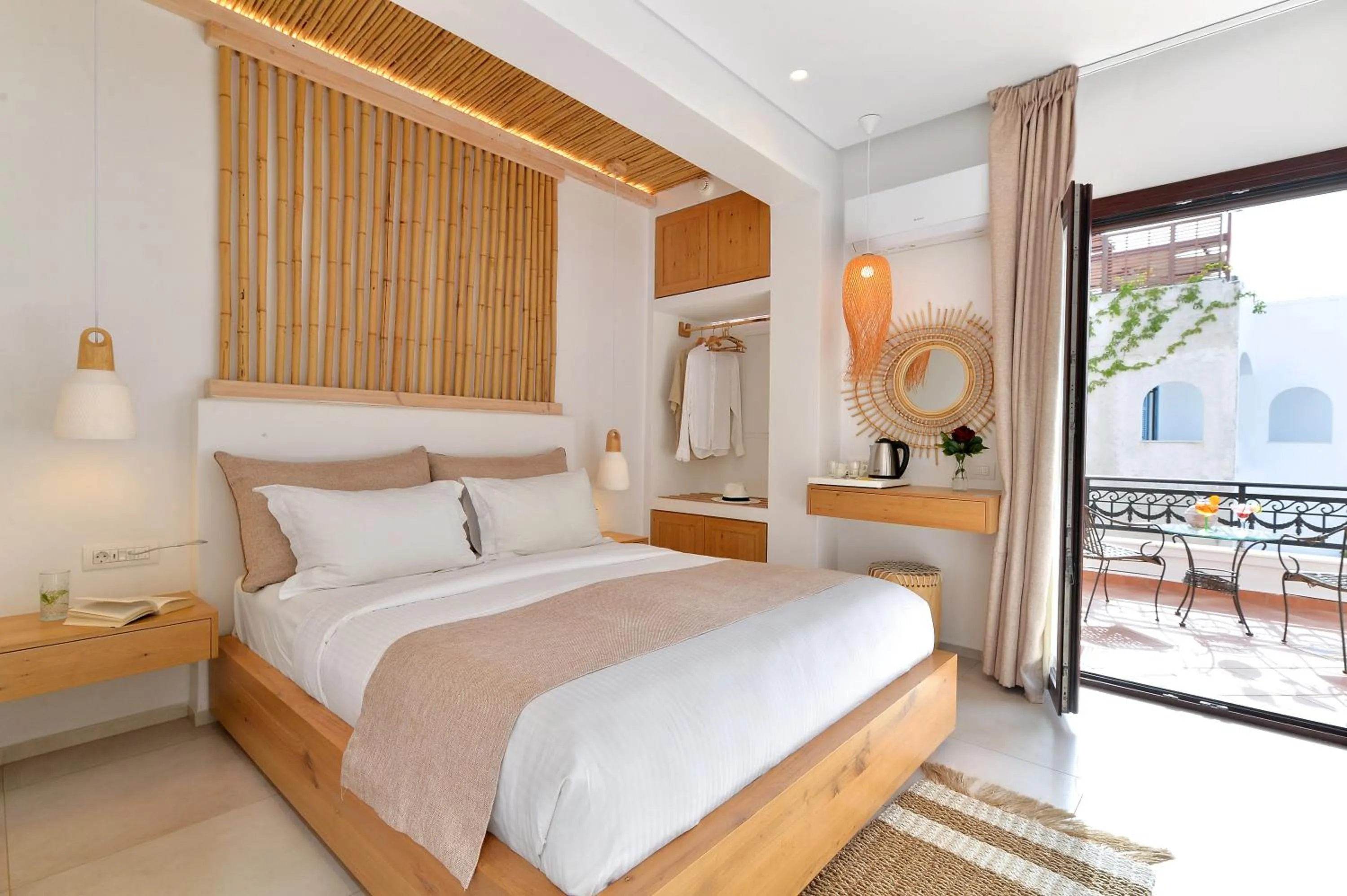 Balcony/Terrace, Bed in Aktaion Beach Boutique Hotel & Spa