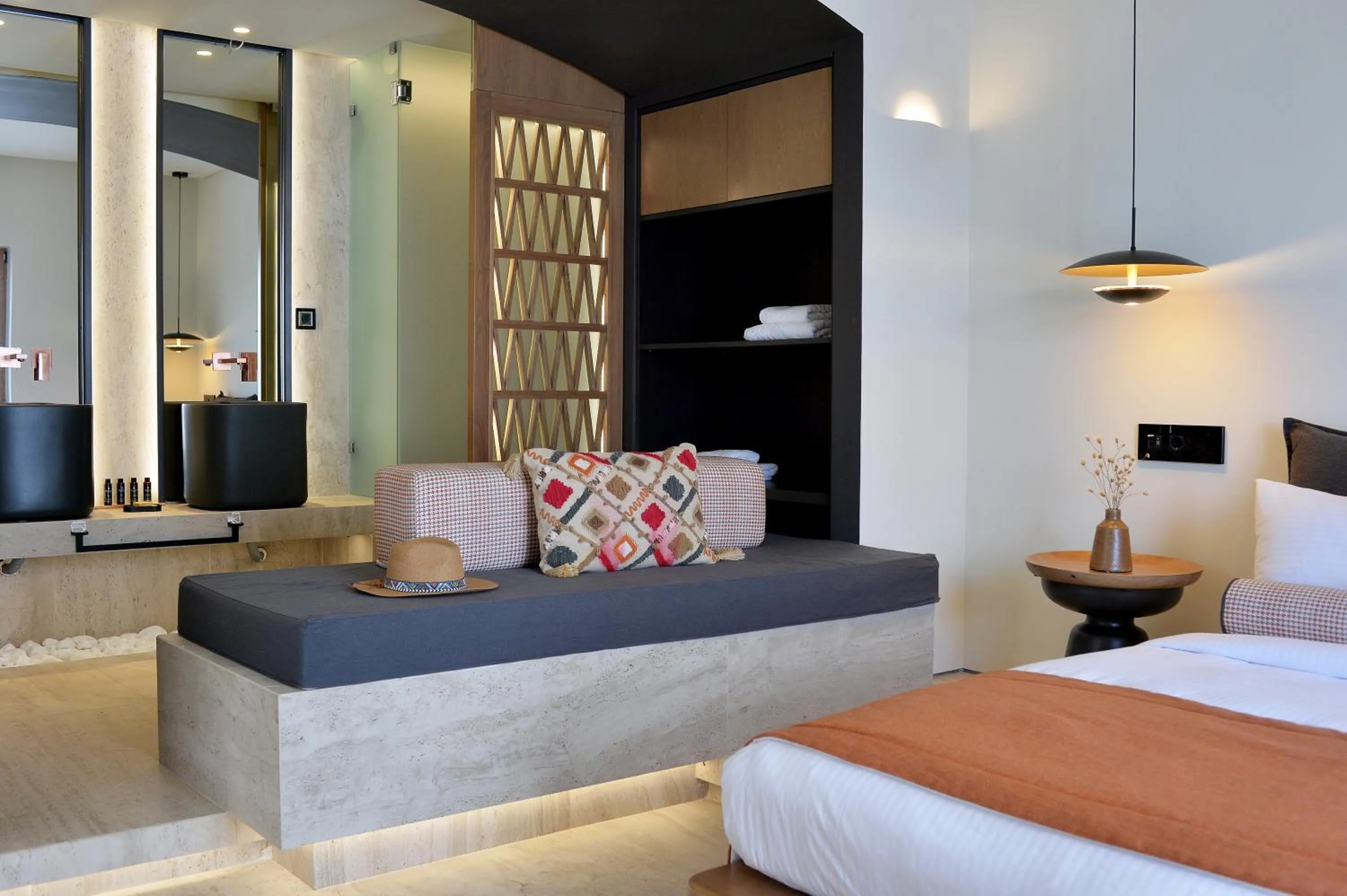 Bathroom, Bed in Aktaion Beach Boutique Hotel & Spa