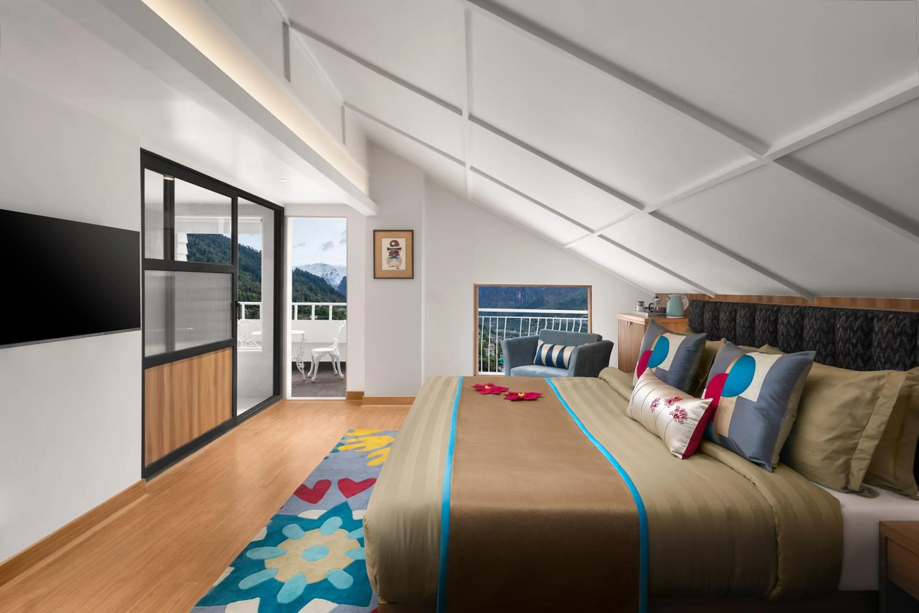 Bed in Bookmark Resorts, Manali