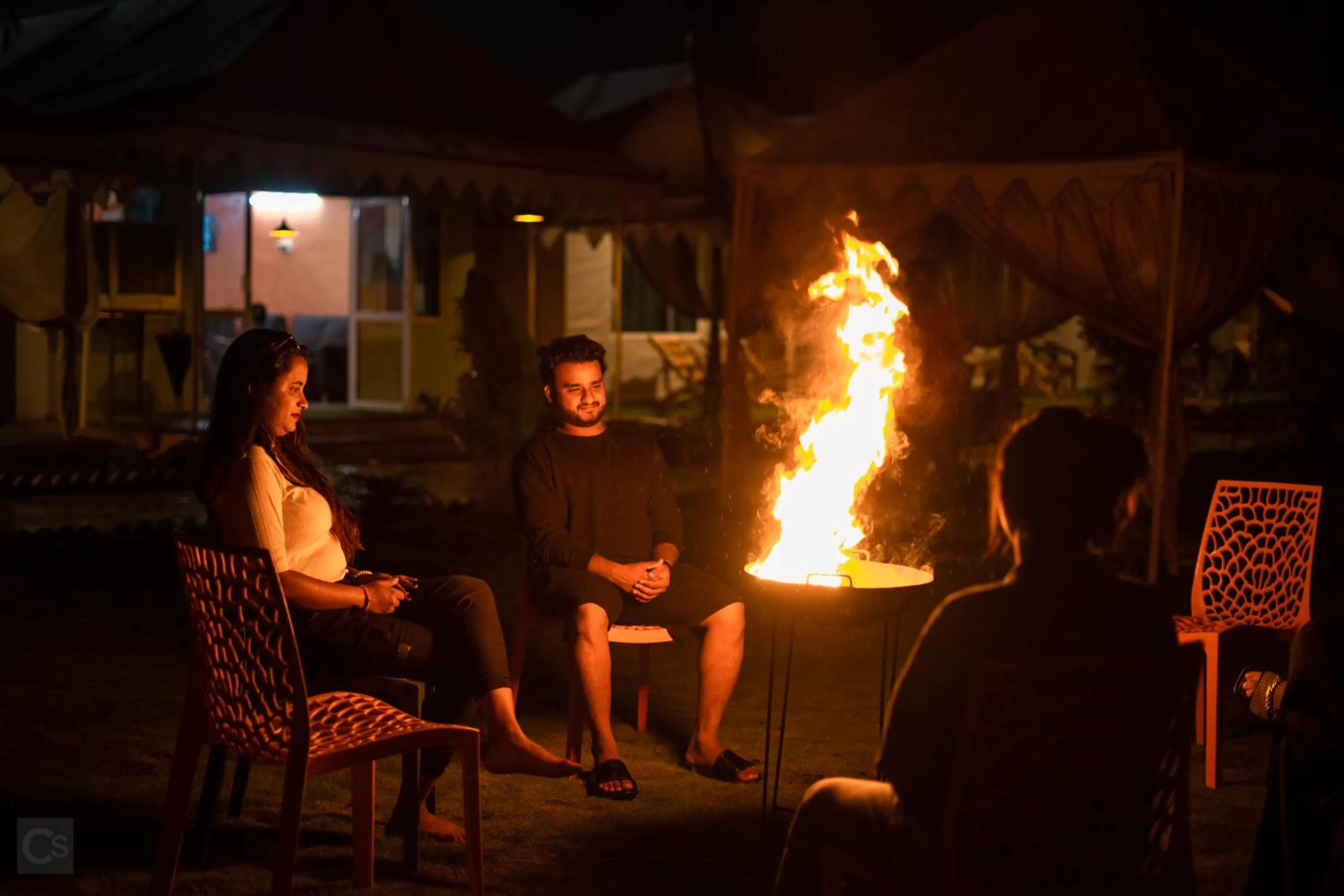 fireplace in The Royal Heritage Tent Resort- Tent City Kevadia