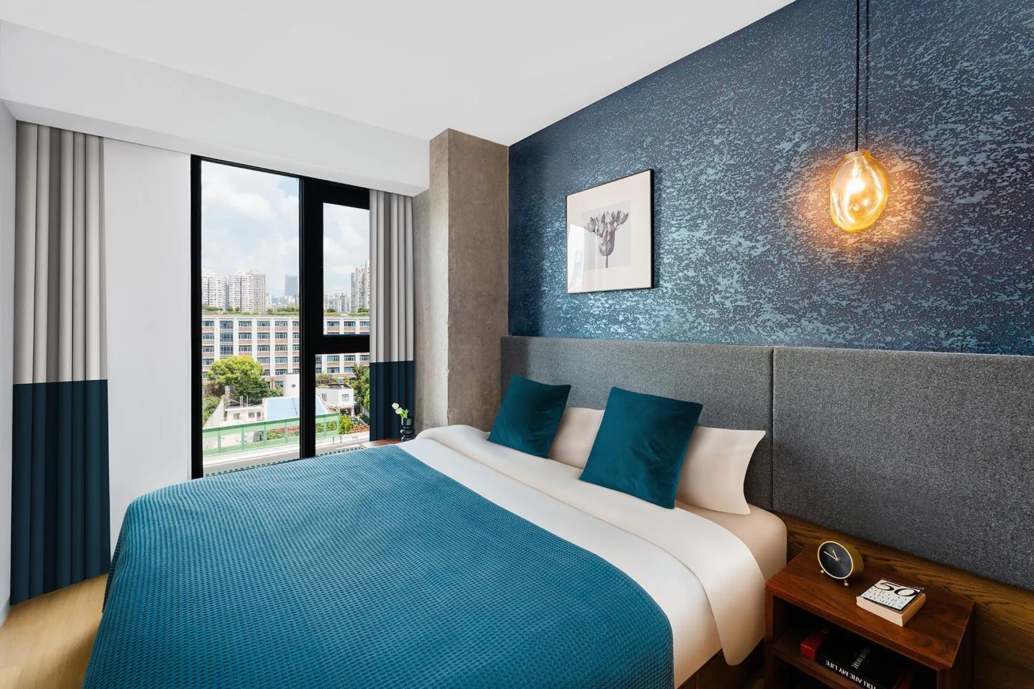 Bedroom, Bed in basePLUS-Shanghai BINJIANG Serviced Apartment - In room Washing Machine with Dryer function & Kitchen & Free 24hrs Coffee & Close to Expo Museum, Xintiandi & Subway nearby & English speaking & High speed free WiFi