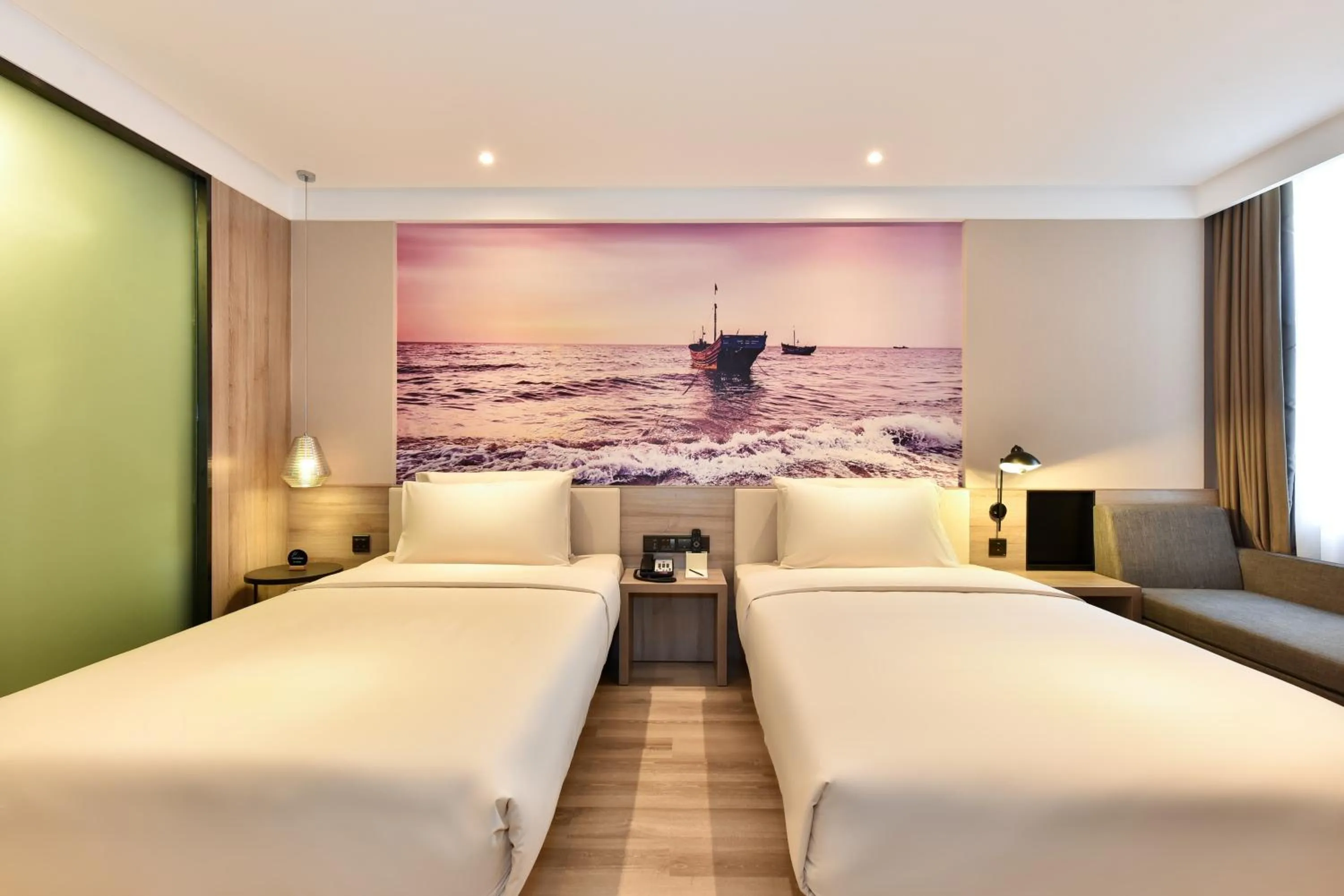 Photo of the whole room, Bed in Atour Hotel Dalian Development Zone Jinma Road