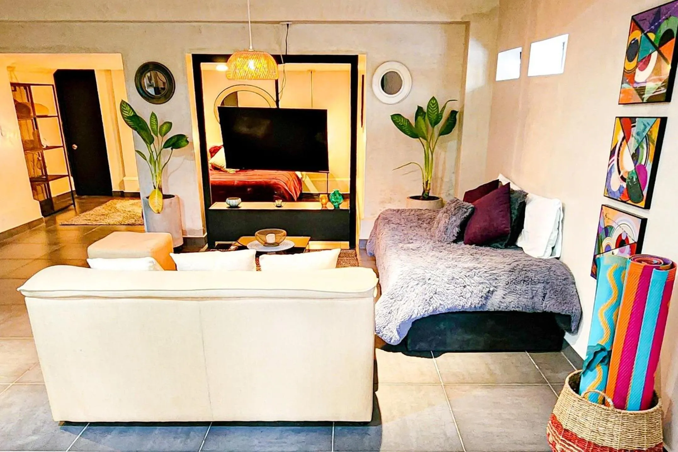 Seating area, Bed in Monet Luxury Loft