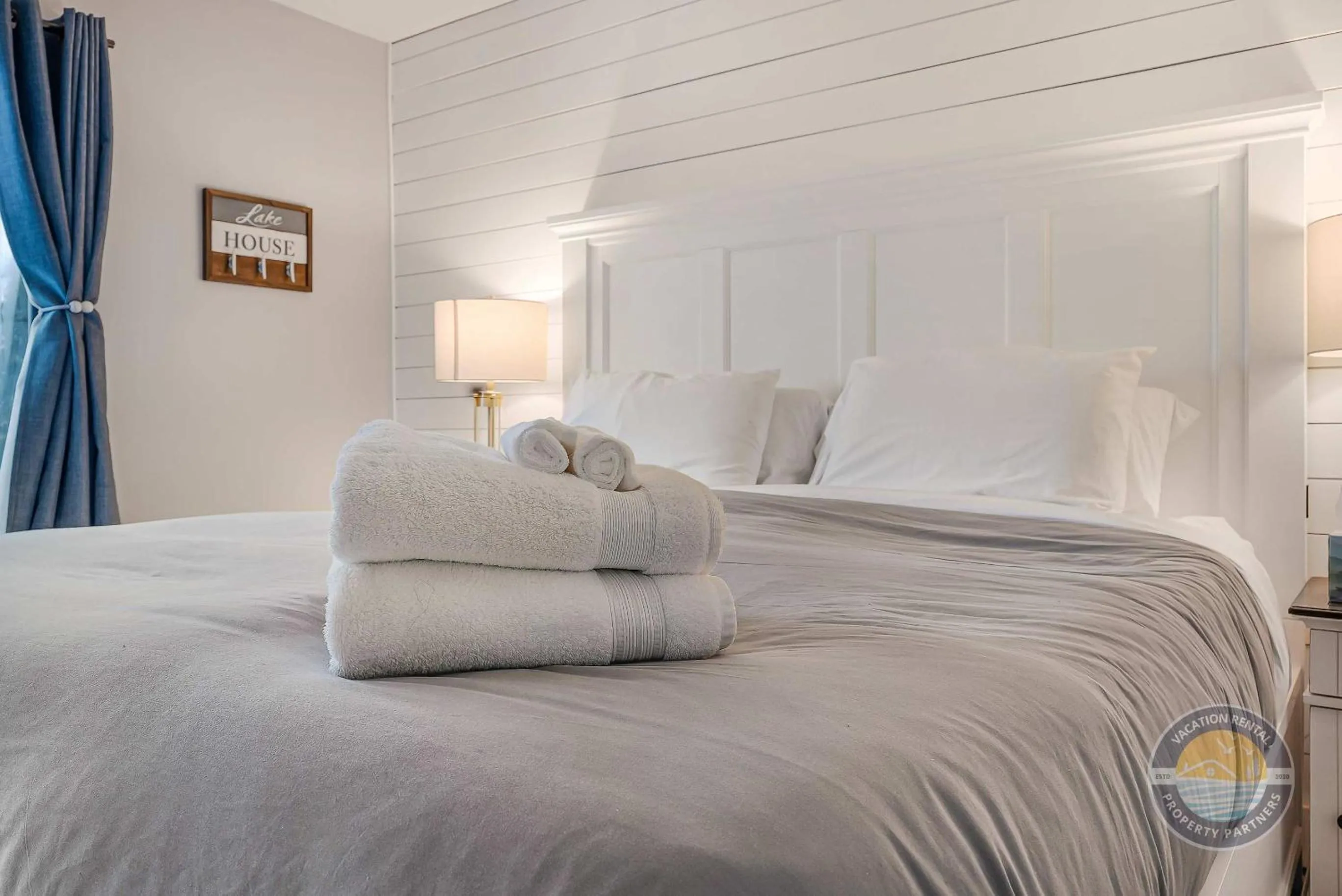 Bed in Modern Lake Geneva Condo with Year-Round Views