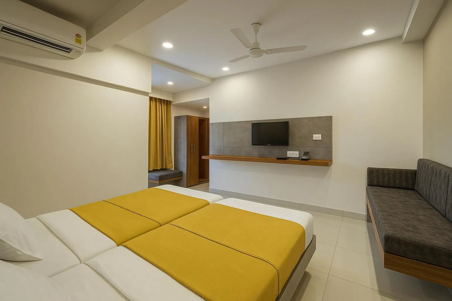 Photo of the whole room, Bed in Stay Guru Hari Om Residency