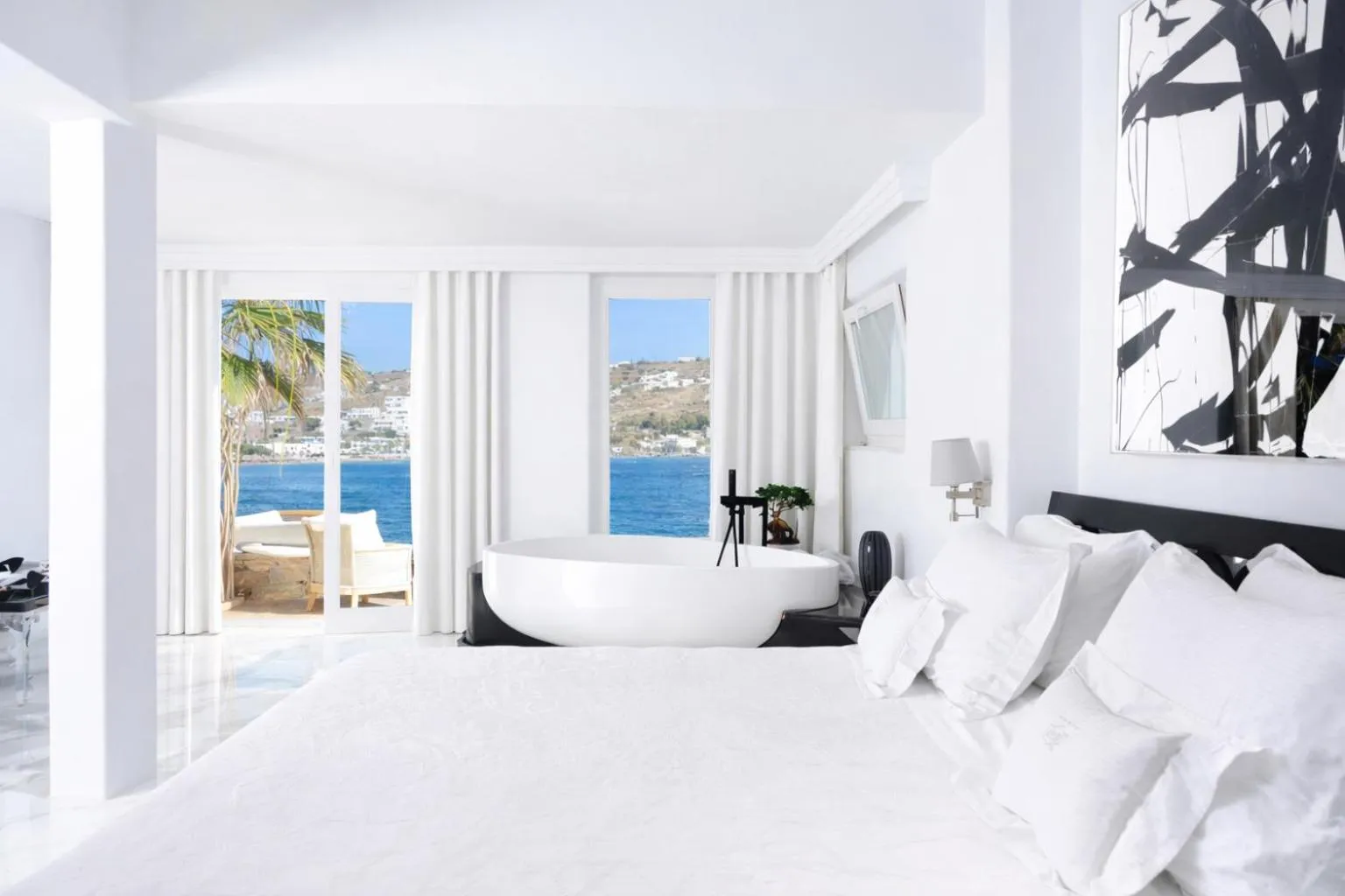 Bed in Kivotos Mykonos - Preferred Hotels & Resorts