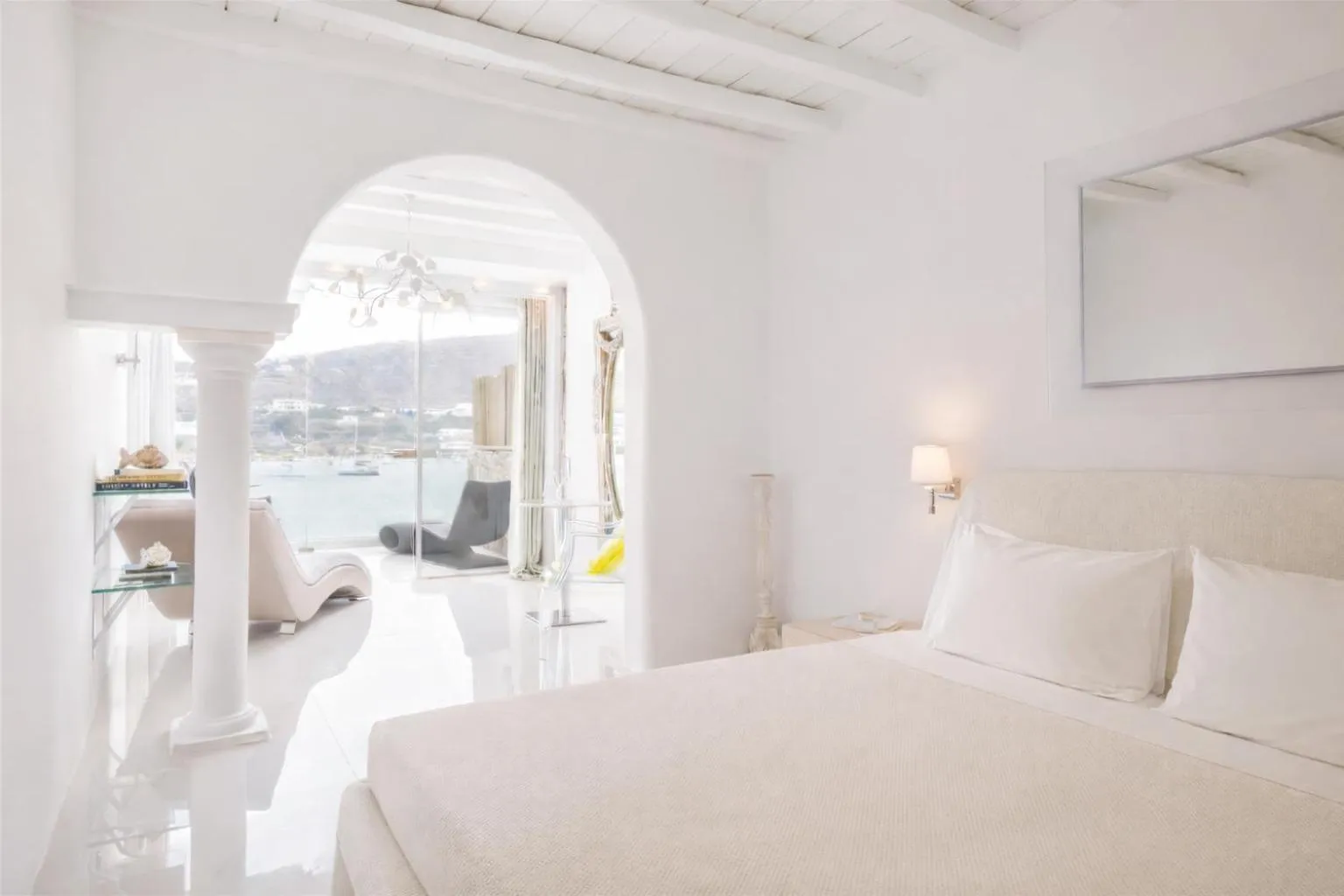 Bed in Kivotos Mykonos - Preferred Hotels & Resorts
