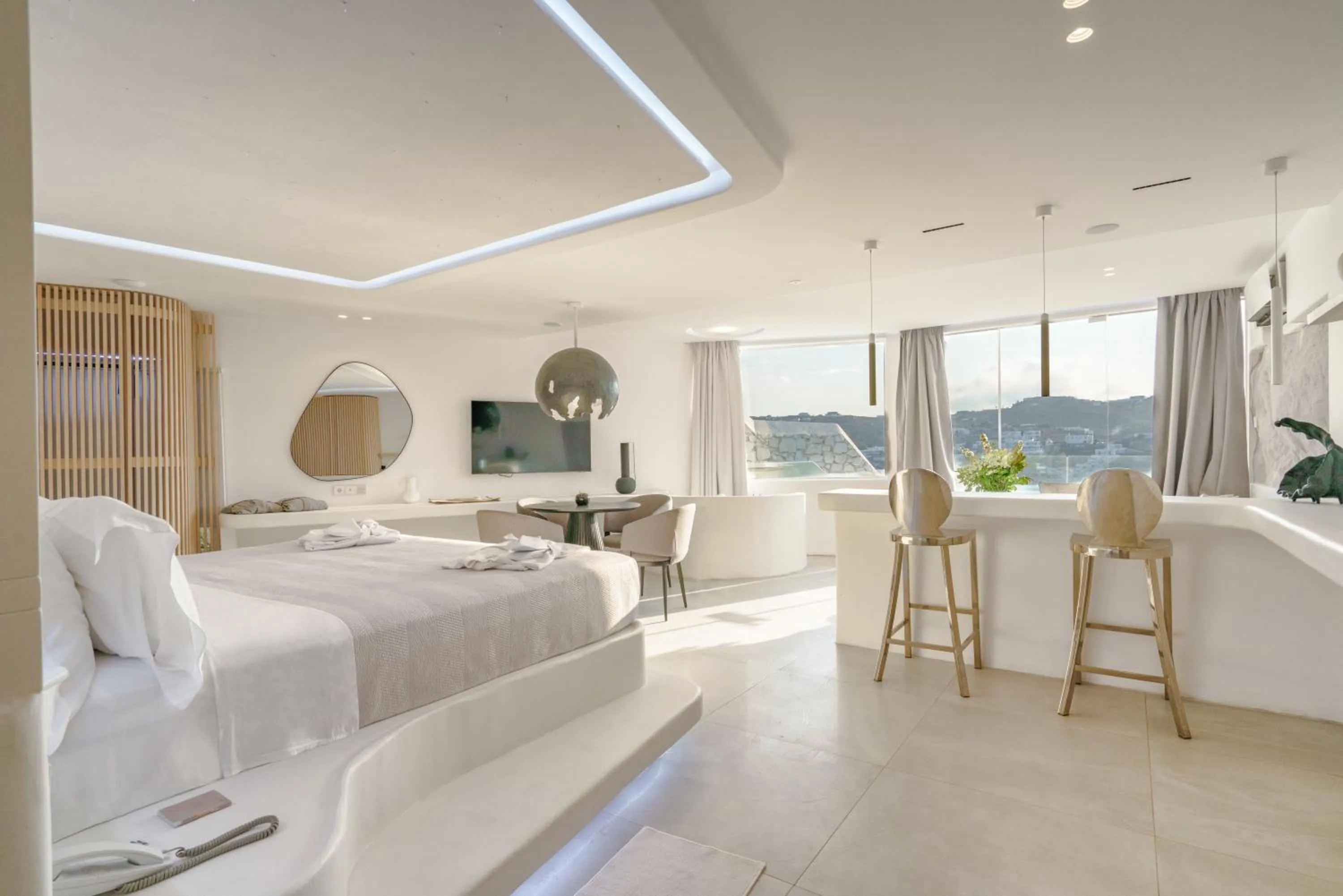 Bed in Kivotos Mykonos - Preferred Hotels & Resorts