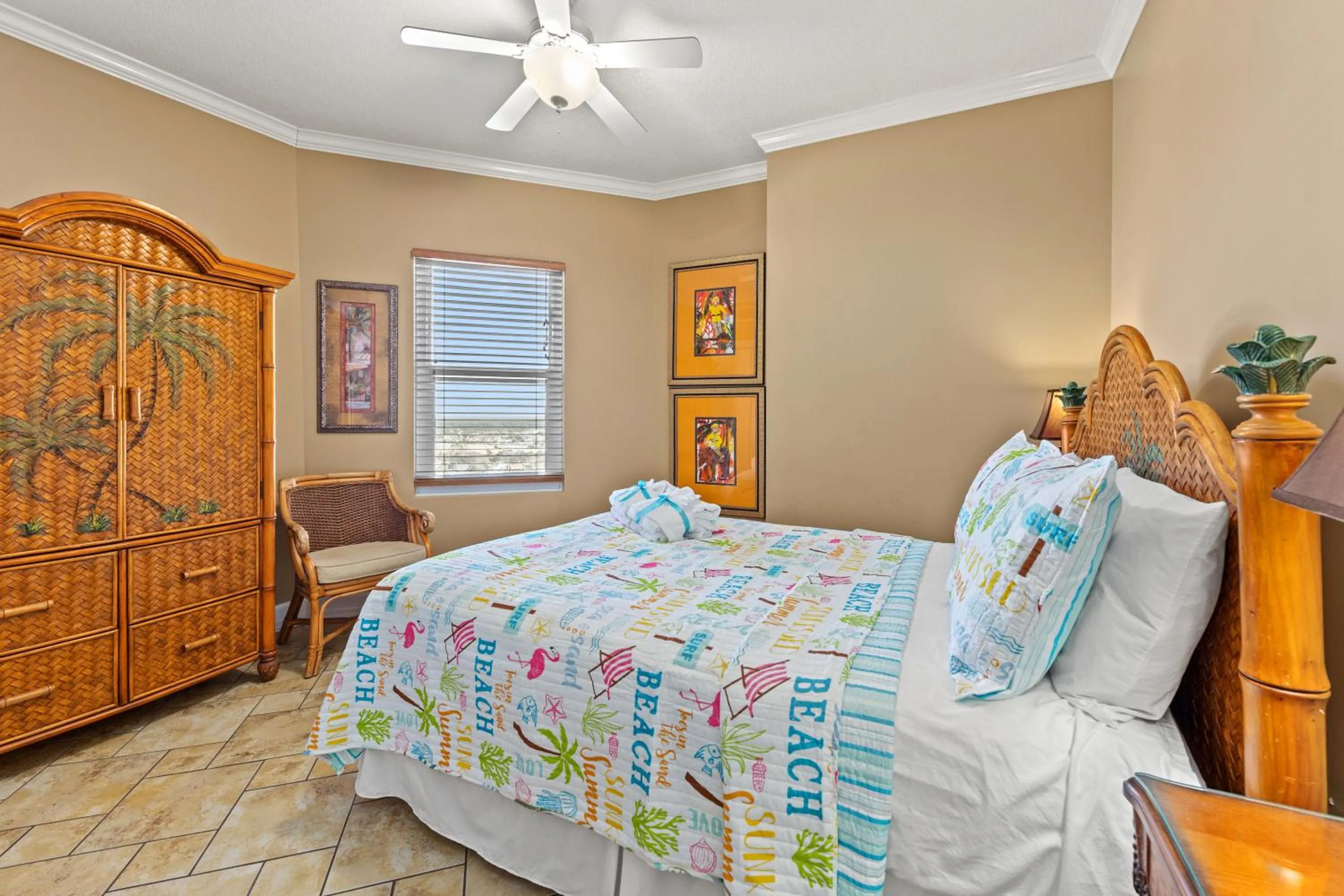 Bed in Gulf Front Master Bedroom, 2 Pools & Hot Tubs, Sleeps 8