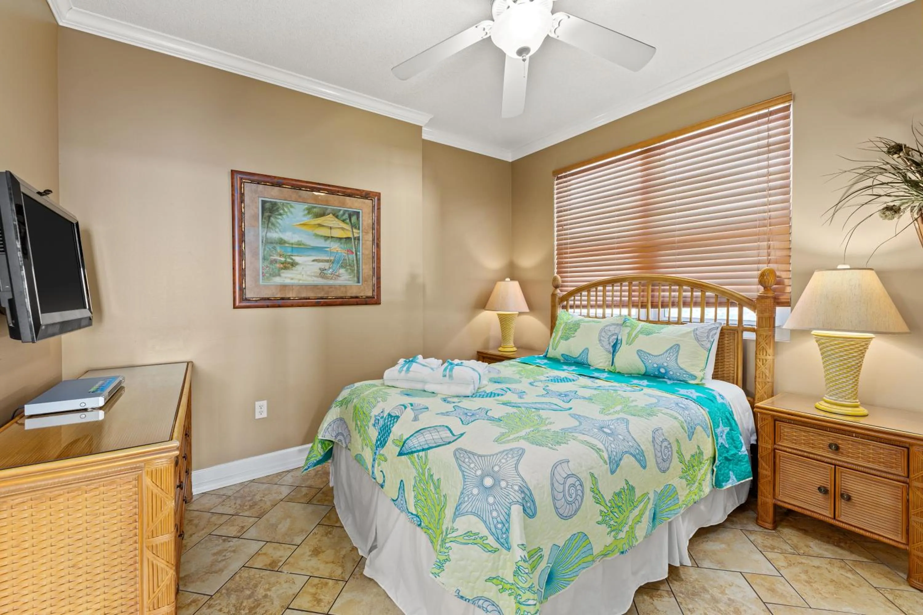 Bed in Gulf Front Master Bedroom, 2 Pools & Hot Tubs, Sleeps 8