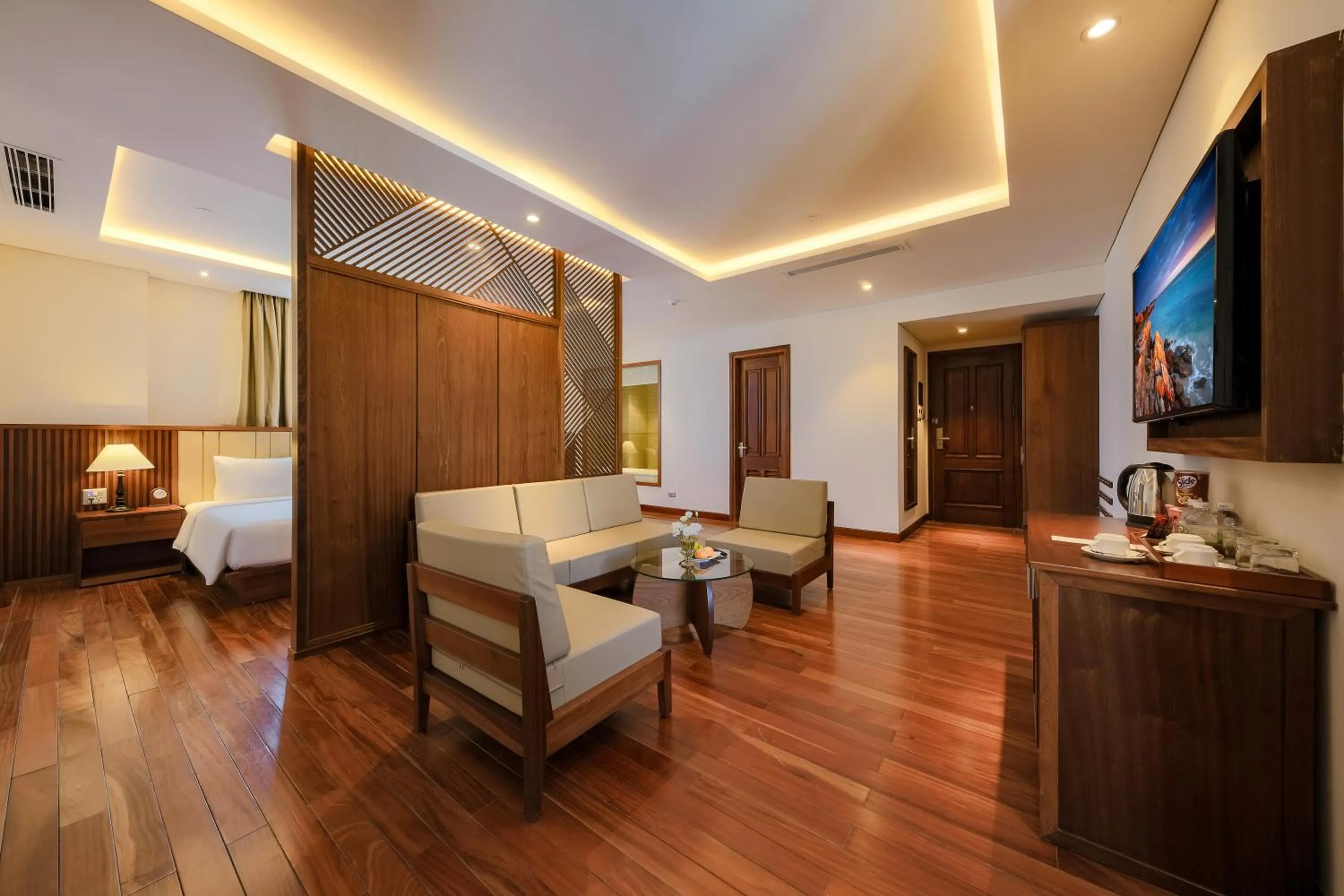 Seating area, Bed in Green Beach Hotel Nha Trang