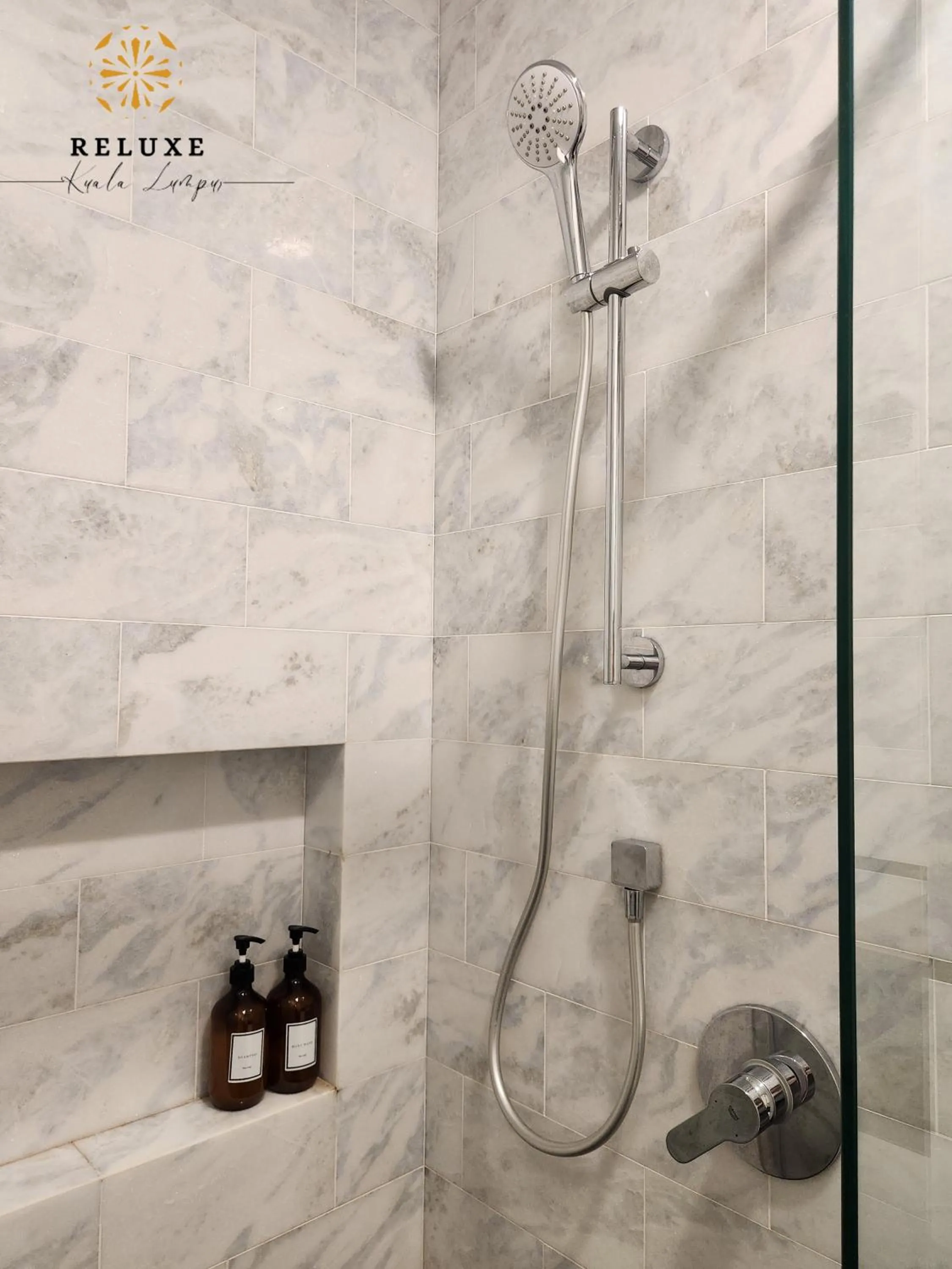Shower in The Platinum 2 Premium Suite by Reluxe