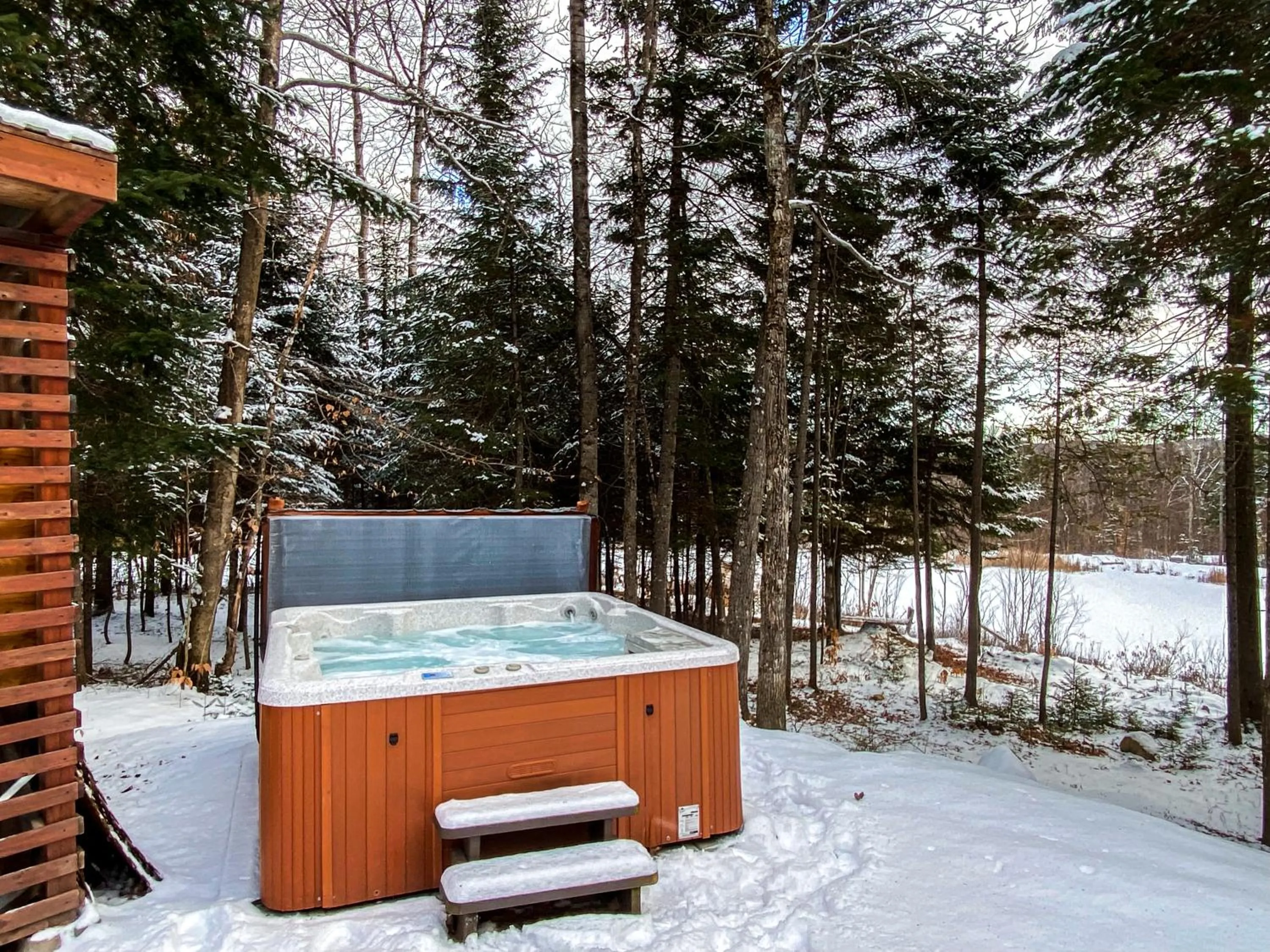 Hot Tub in Les Chalets Tourisma - Chalet dans les bois avec lac privé - Le Colibri