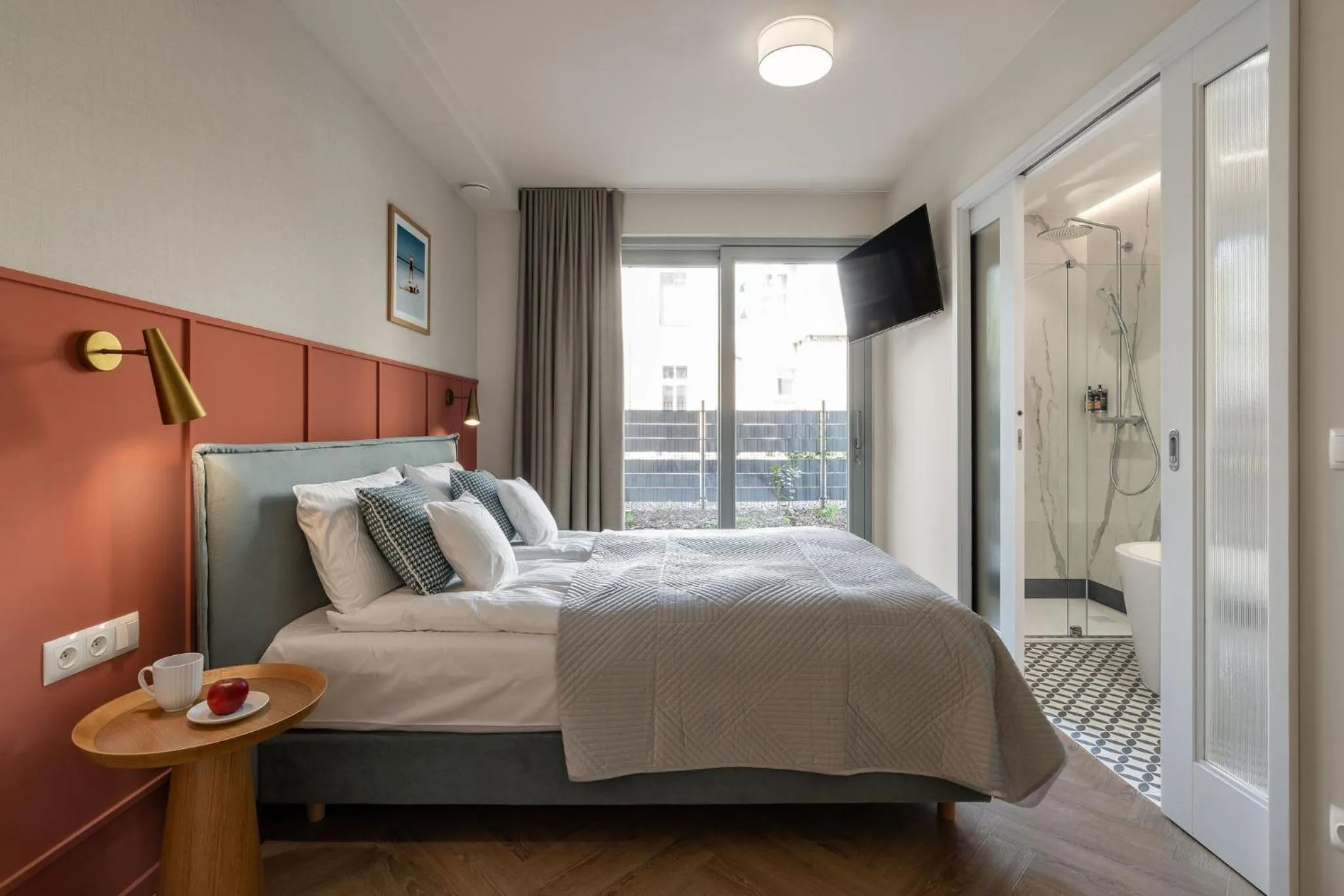 Bedroom, Bed in Baltic Wave Boutique Apartments with sauna and gym