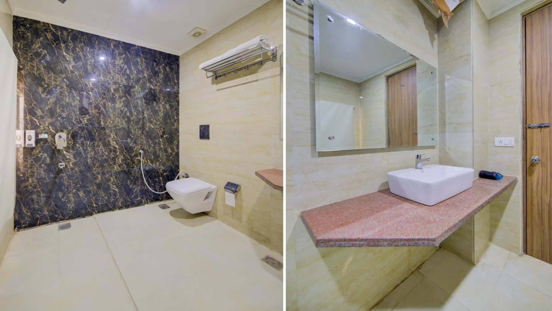 Bathroom, Bed in Hotel D'Capitol - Delhi Airport