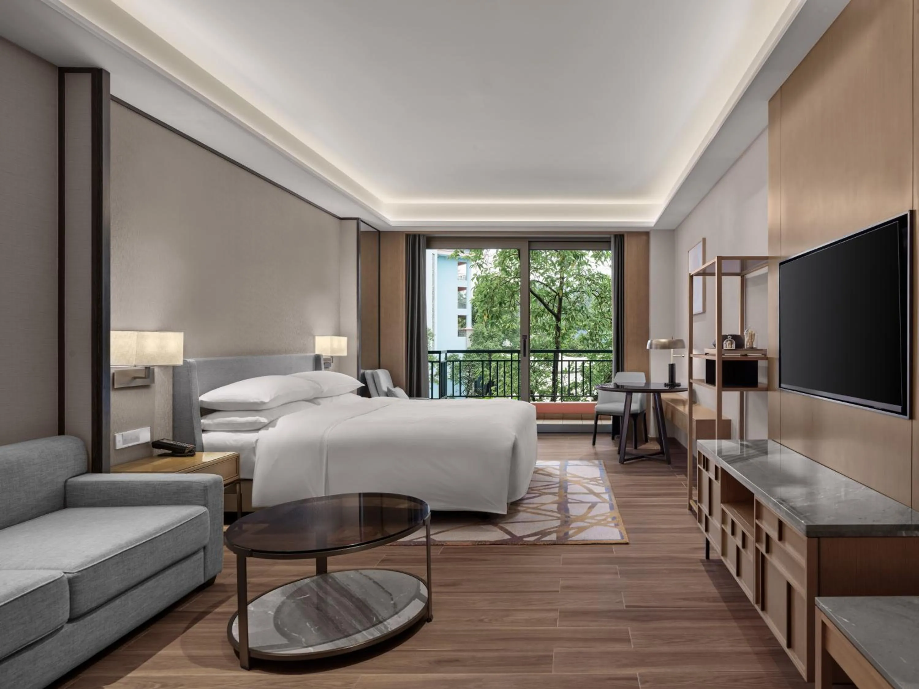 Bed in Dongguan Marriott Hotel