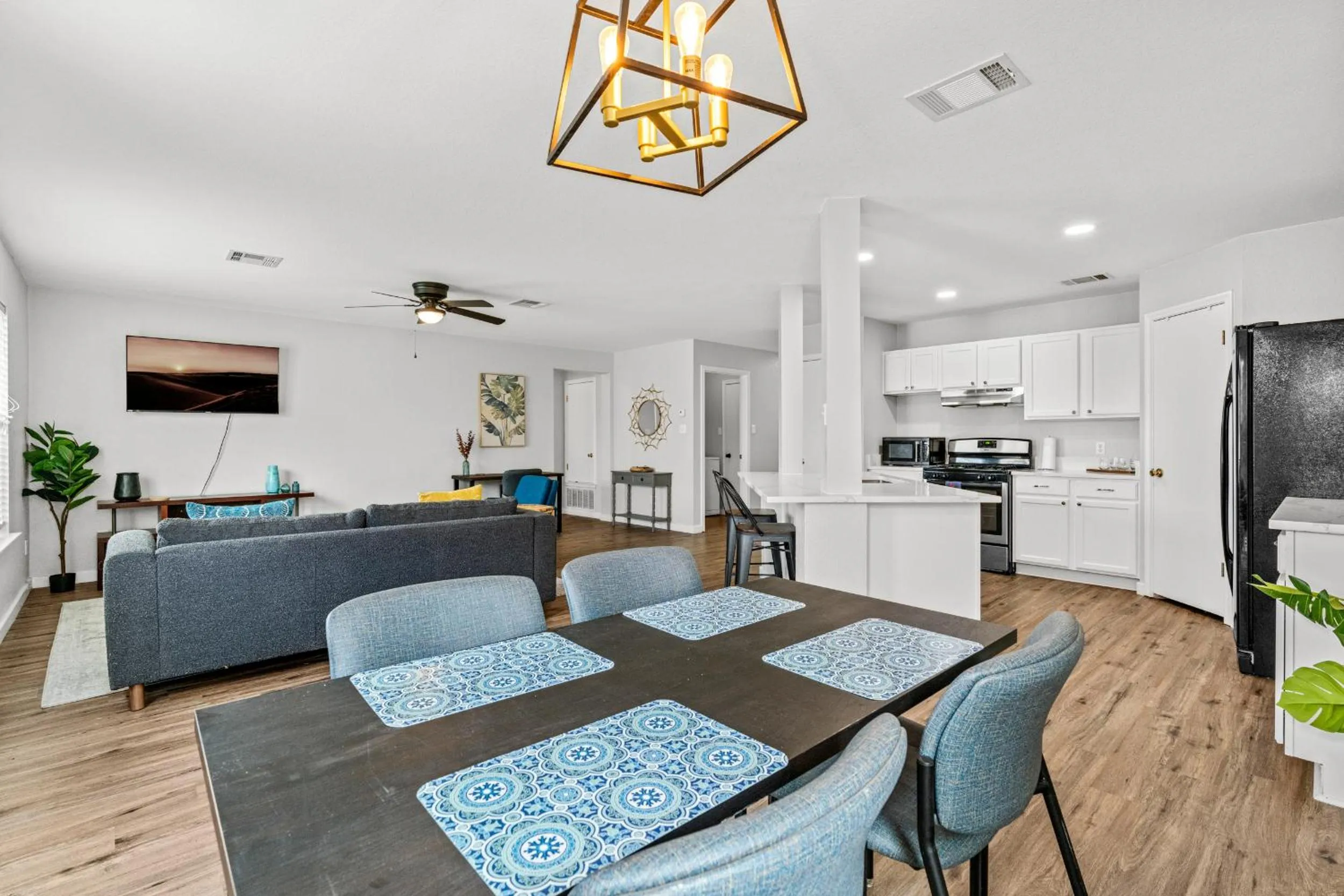 Dining area in Modern, family friendly home w garage, huge yard!