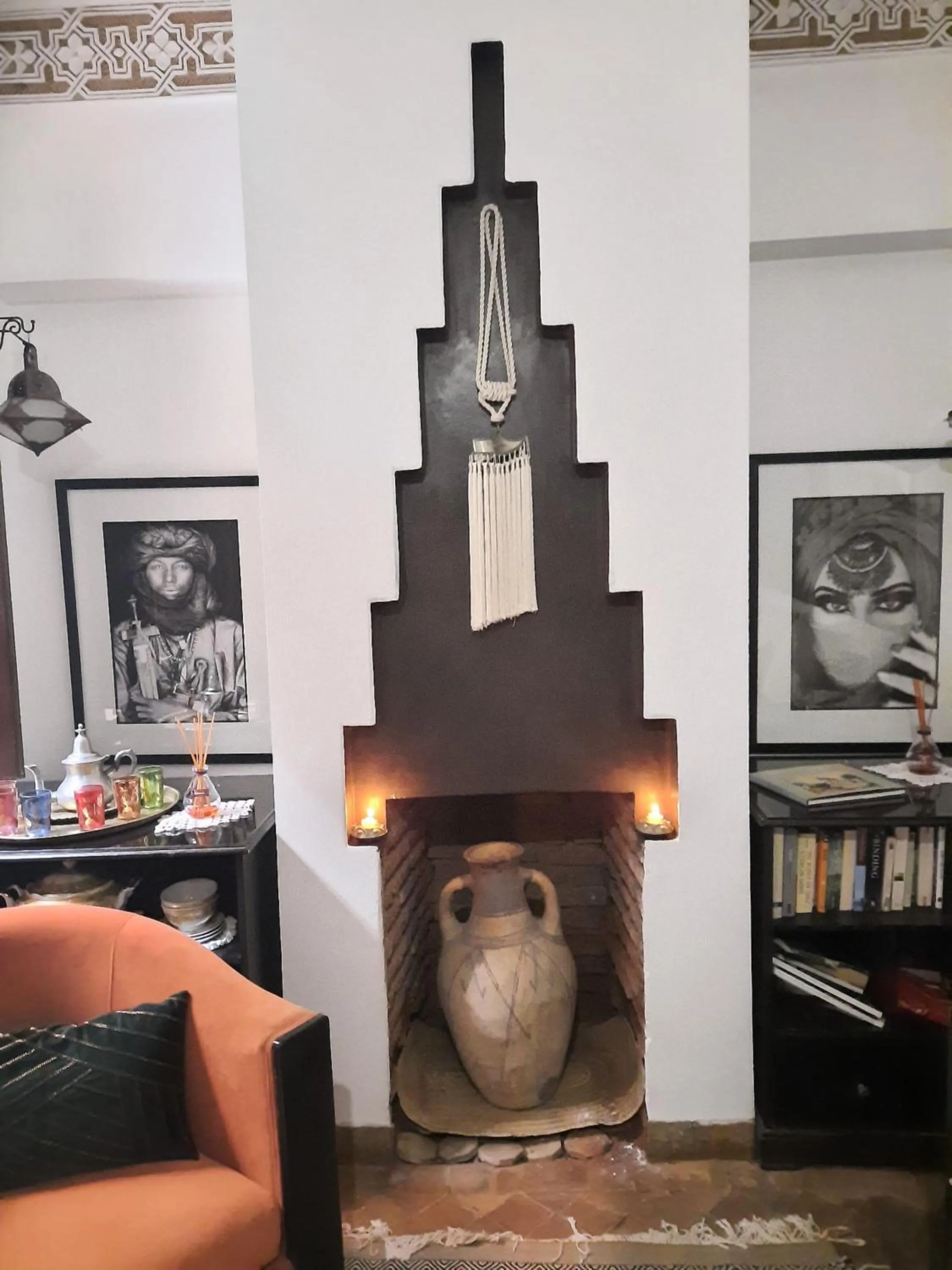 fireplace in Riad Aubrac