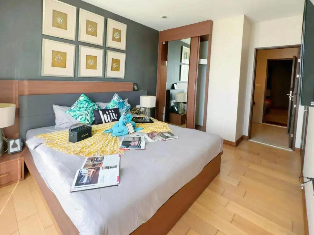 Bed in The Astra Condo Changkhlan in Chiang Mai