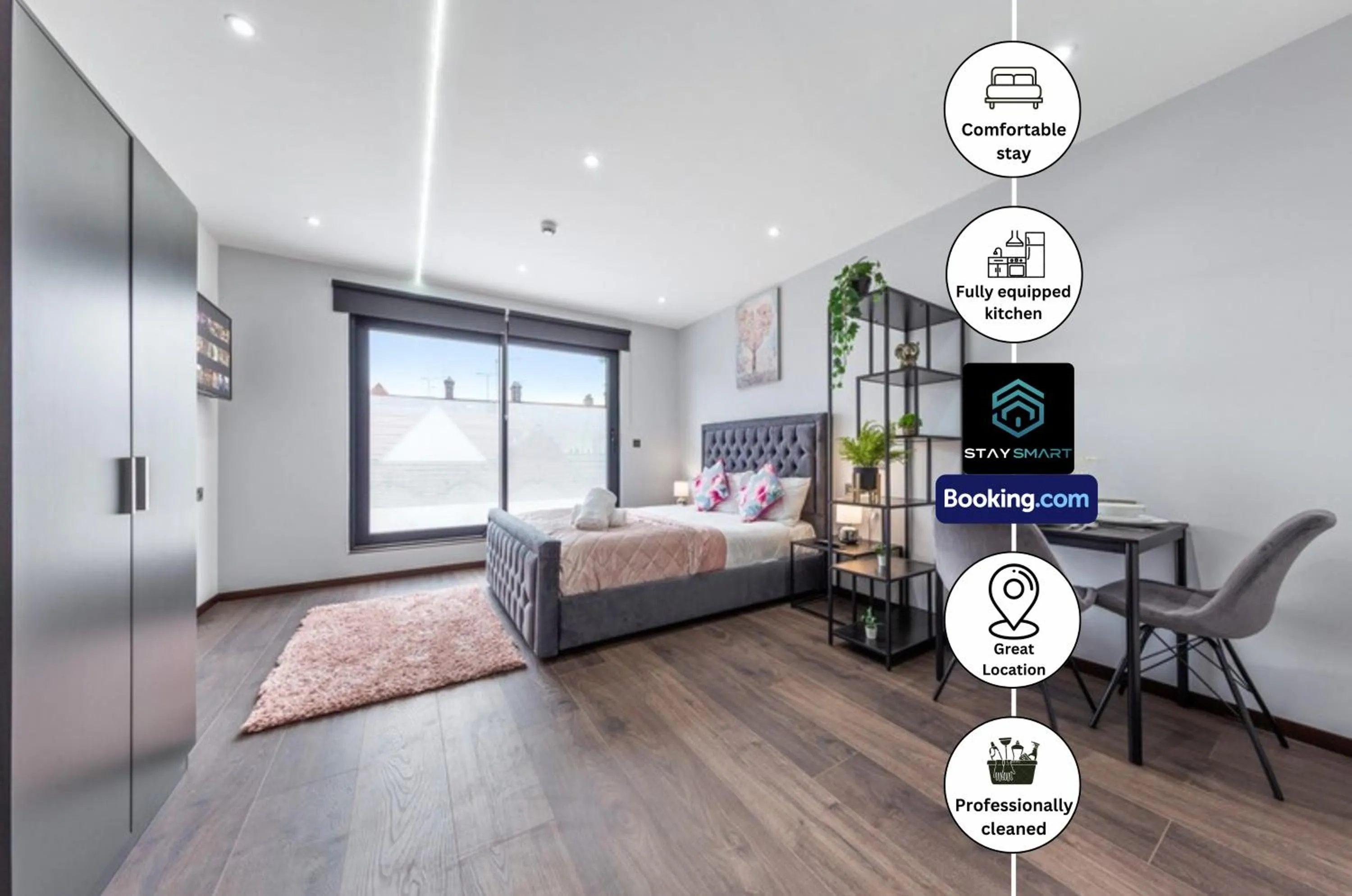 Bed in Stylish Studio Apt By Stay Smart Short Lets & Serviced Accommodation Woodstock With Free WiFi