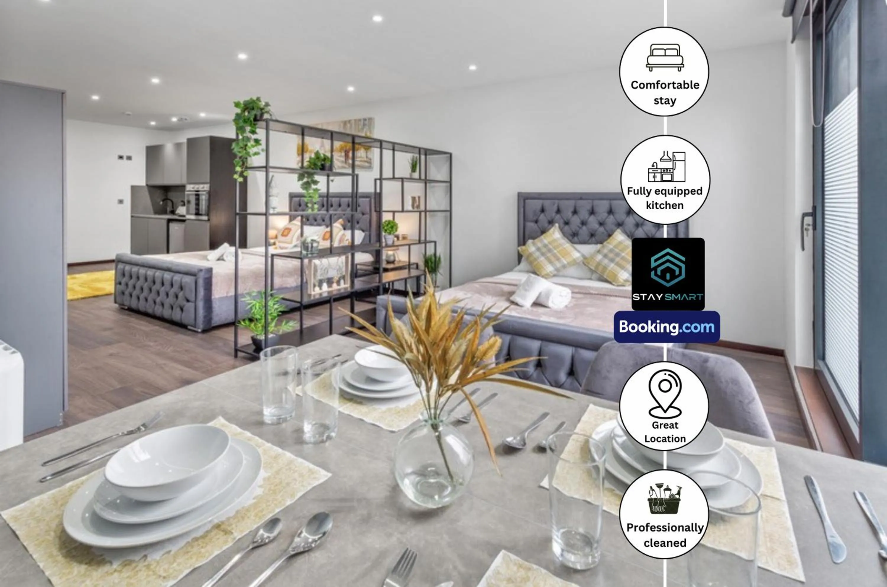 Living room, Bed in Stylish Studio Apt By Stay Smart Short Lets & Serviced Accommodation Woodstock With Free WiFi