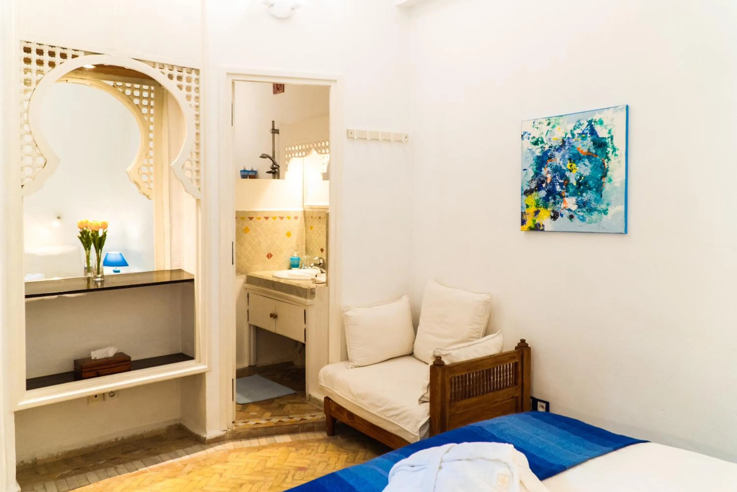 Seating area, Bed in Dar Liouba Hotel