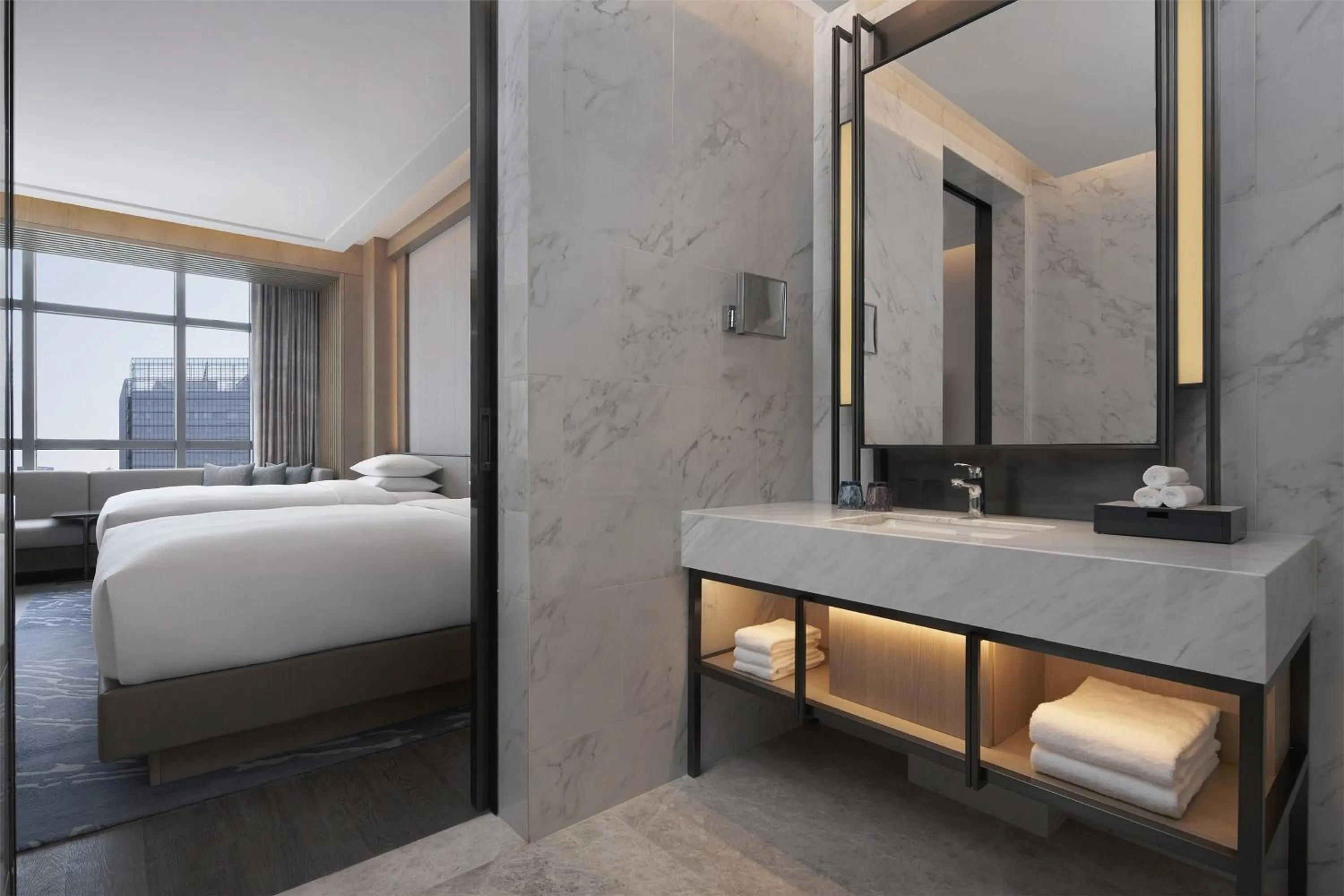 Bathroom, Bed in Courtyard by Marriott Foshan