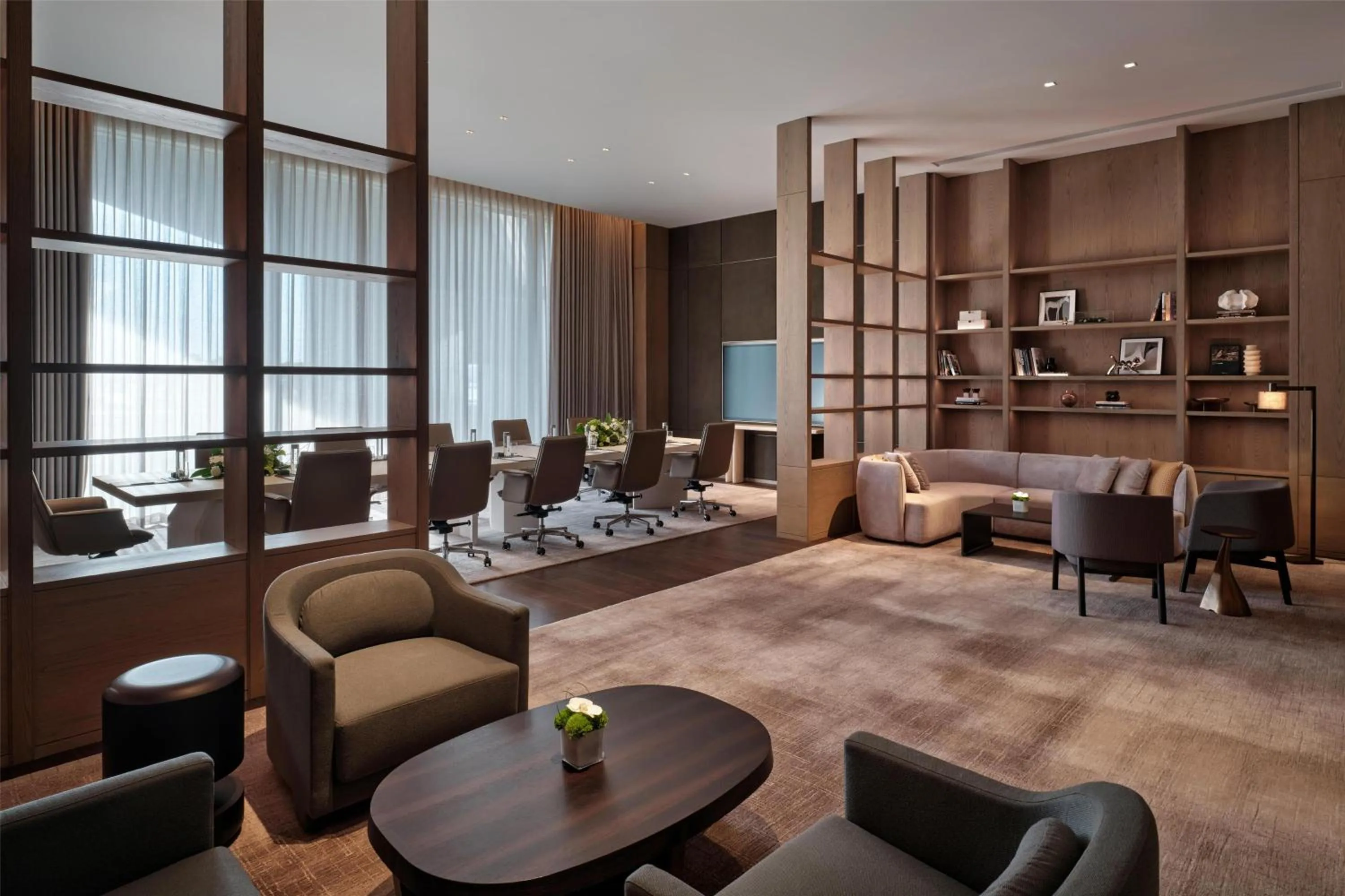 Meeting/conference room in Conrad Shenzhen, the first art museum hotel in Greater Bay Area with the stunning bay and sunset view in the hotel terrace