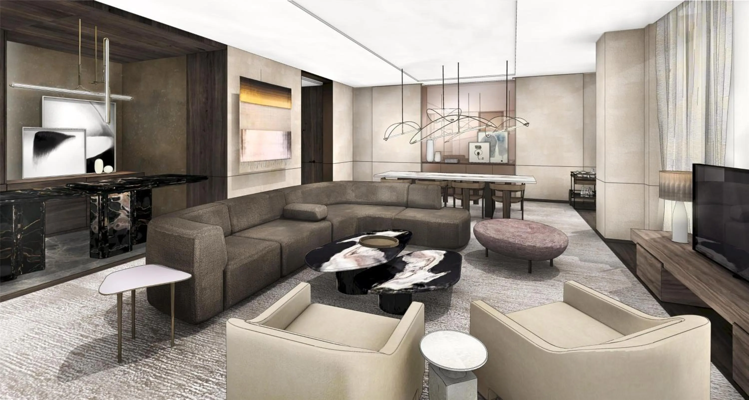 Bedroom in Conrad Shenzhen, the first art museum hotel in Greater Bay Area with the stunning bay and sunset view in the hotel terrace