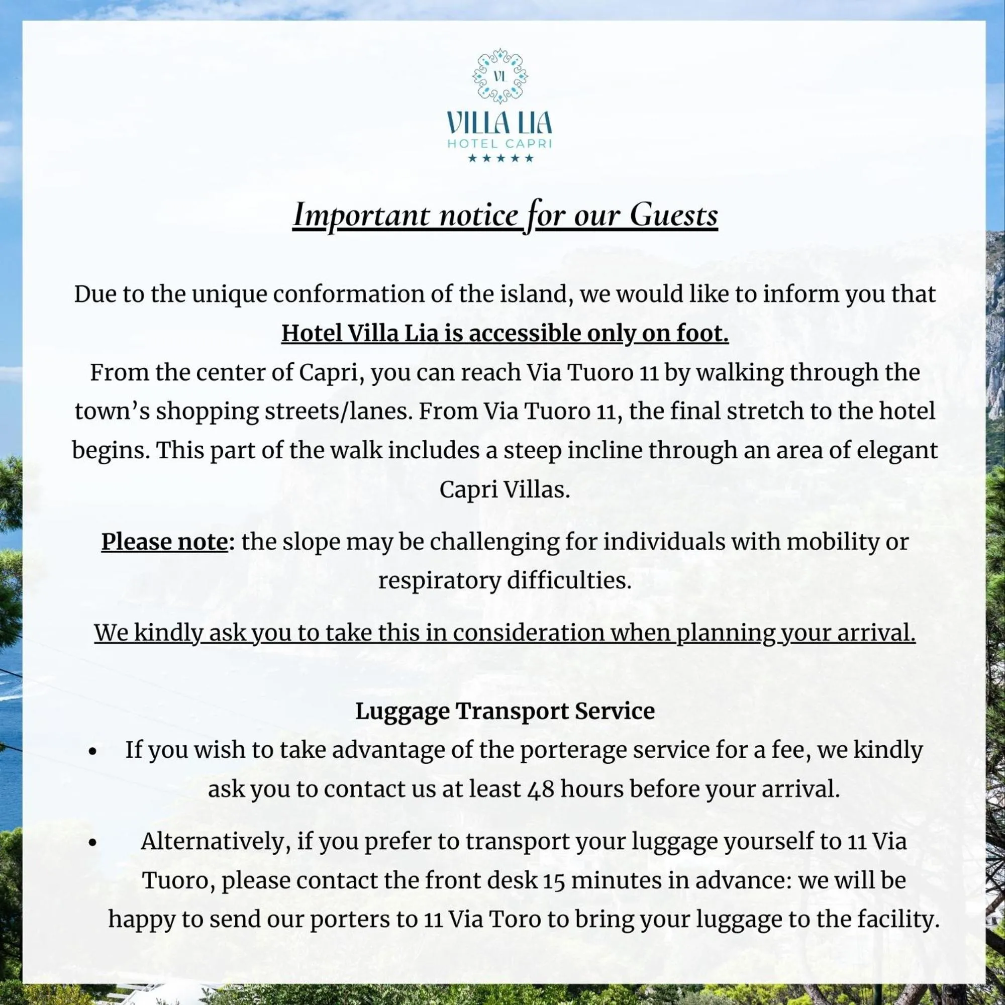 Text overlay in Villa Lia Hotel Capri