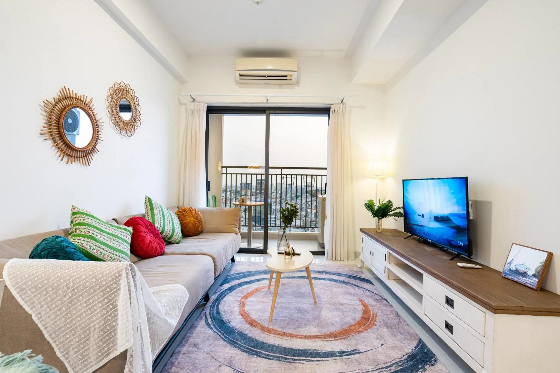 Living room, Bed in Otis Soho Saigon Balcony Apartment