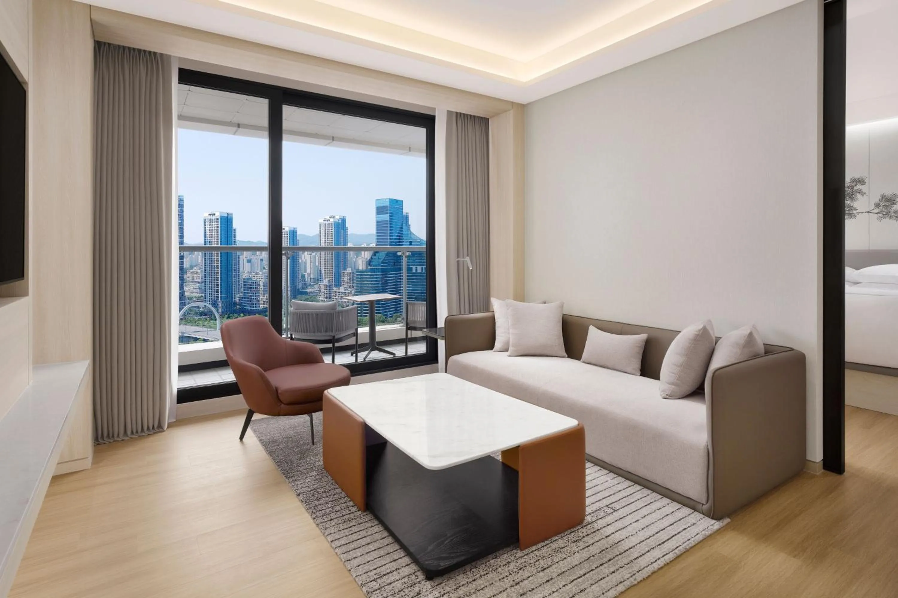 Living room, Bed in Courtyard by Marriott Sejong