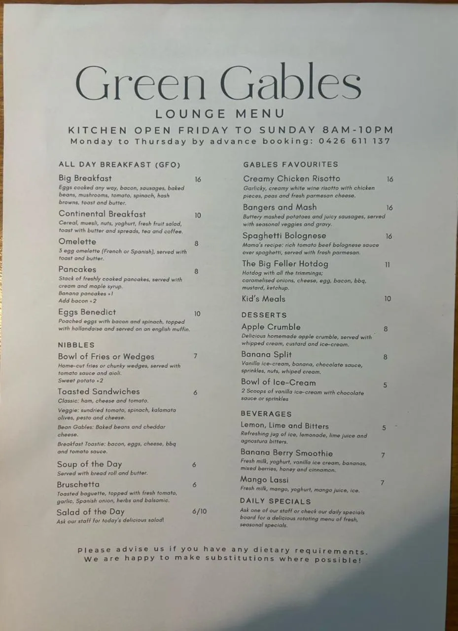 Restaurant/places to eat in Green Gables Motel in Warburton